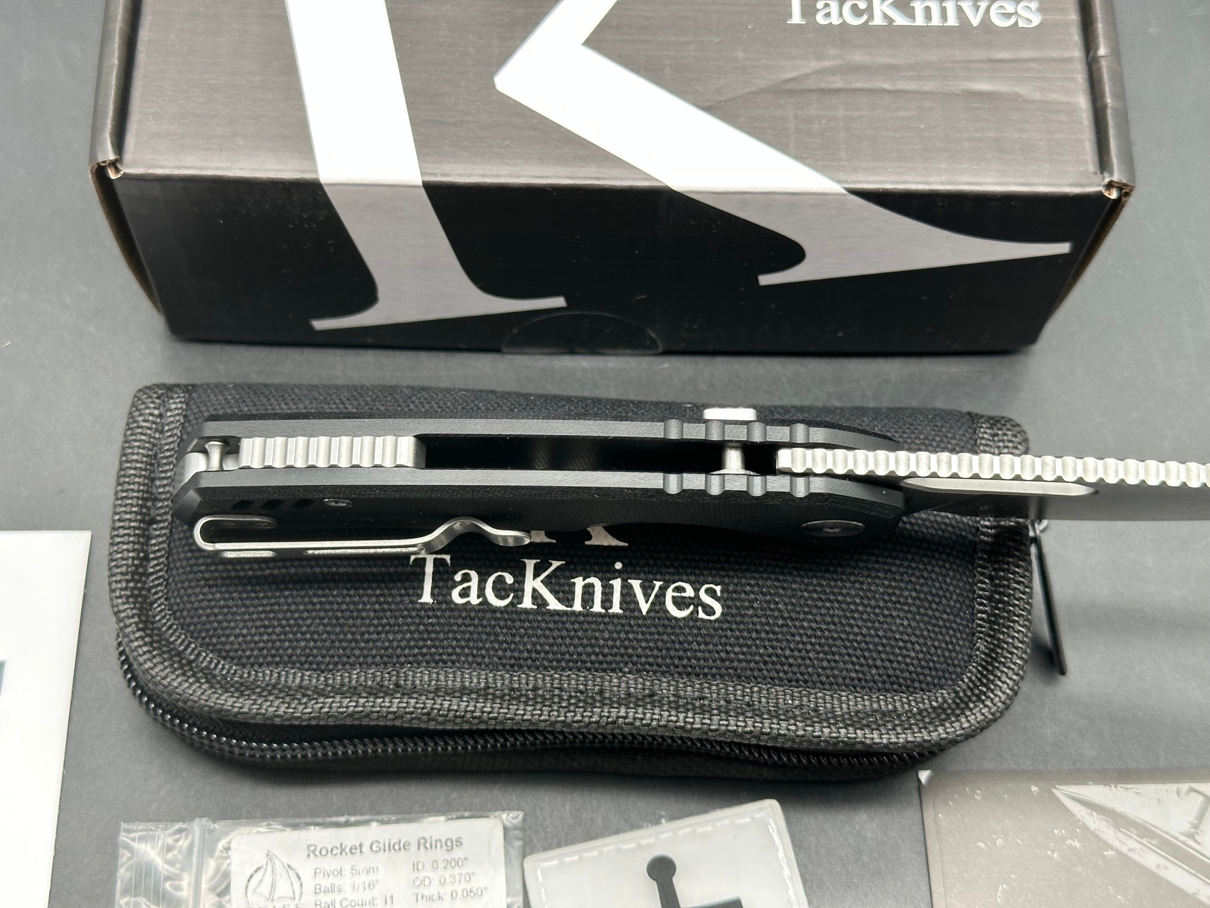 TacKnives SunSPear 3.4" 14C28N Stonewash Blade with Black G10 Scales and Button Liner Lock plus Skiff Bearings Installed