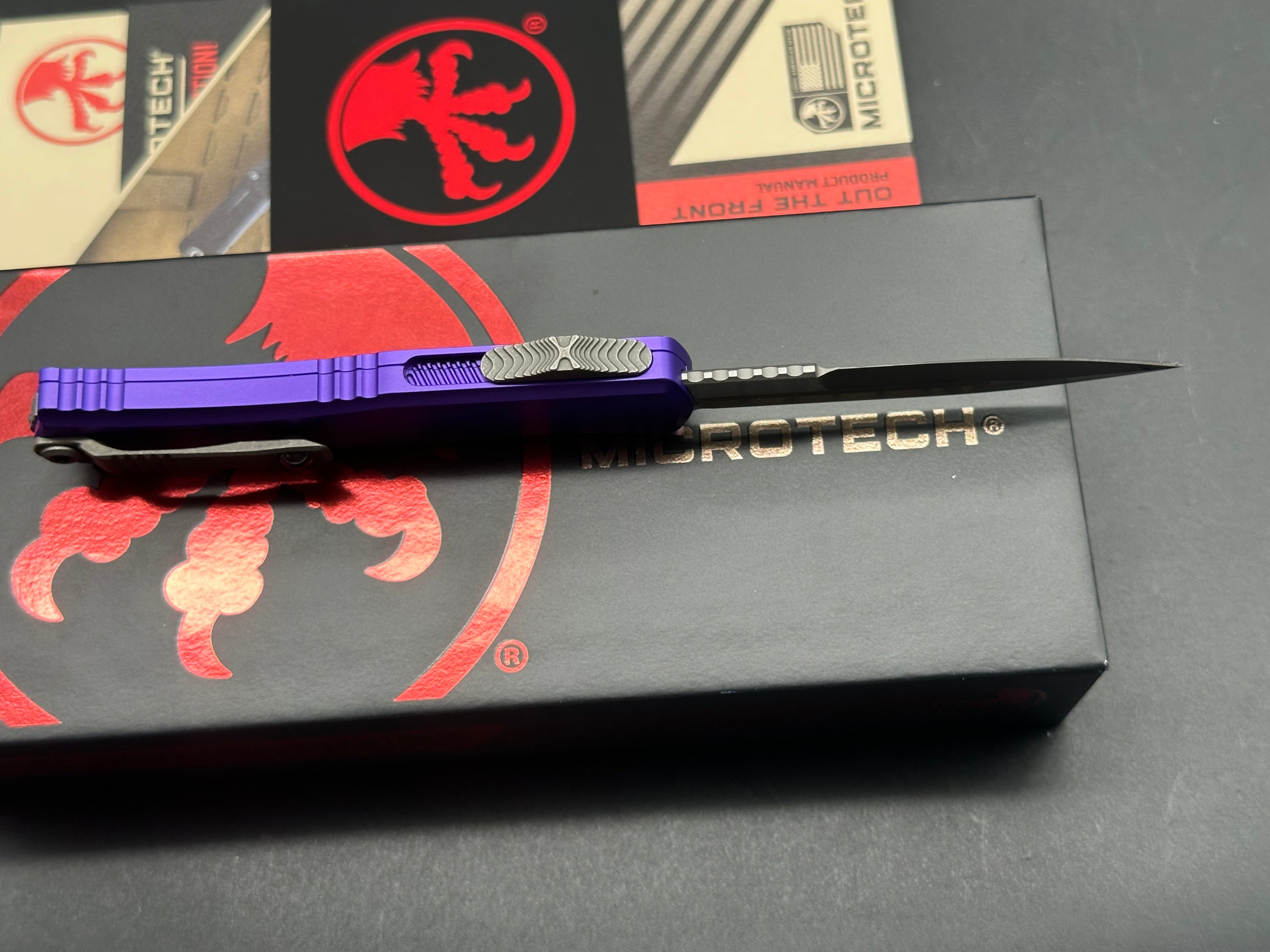 Microtech Hera II Mini Bayonet OTF Knife Purple Aluminum (3" Apocalyptic)