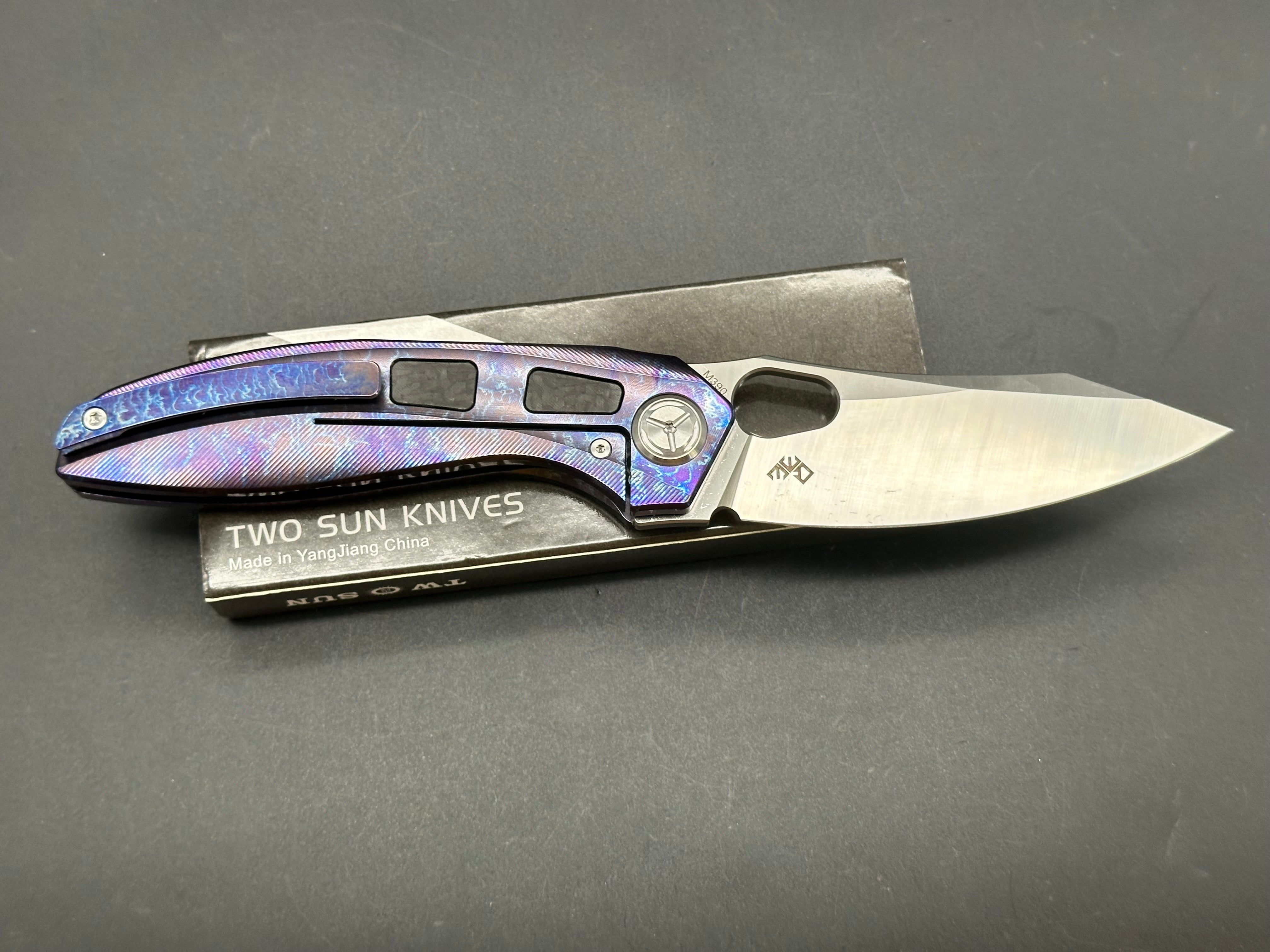 TWOSUN TS306-M390-COLOR FOLDING KNIFE COLOR TITANIUM HANDLE PLAIN EDGE M390 STEEL