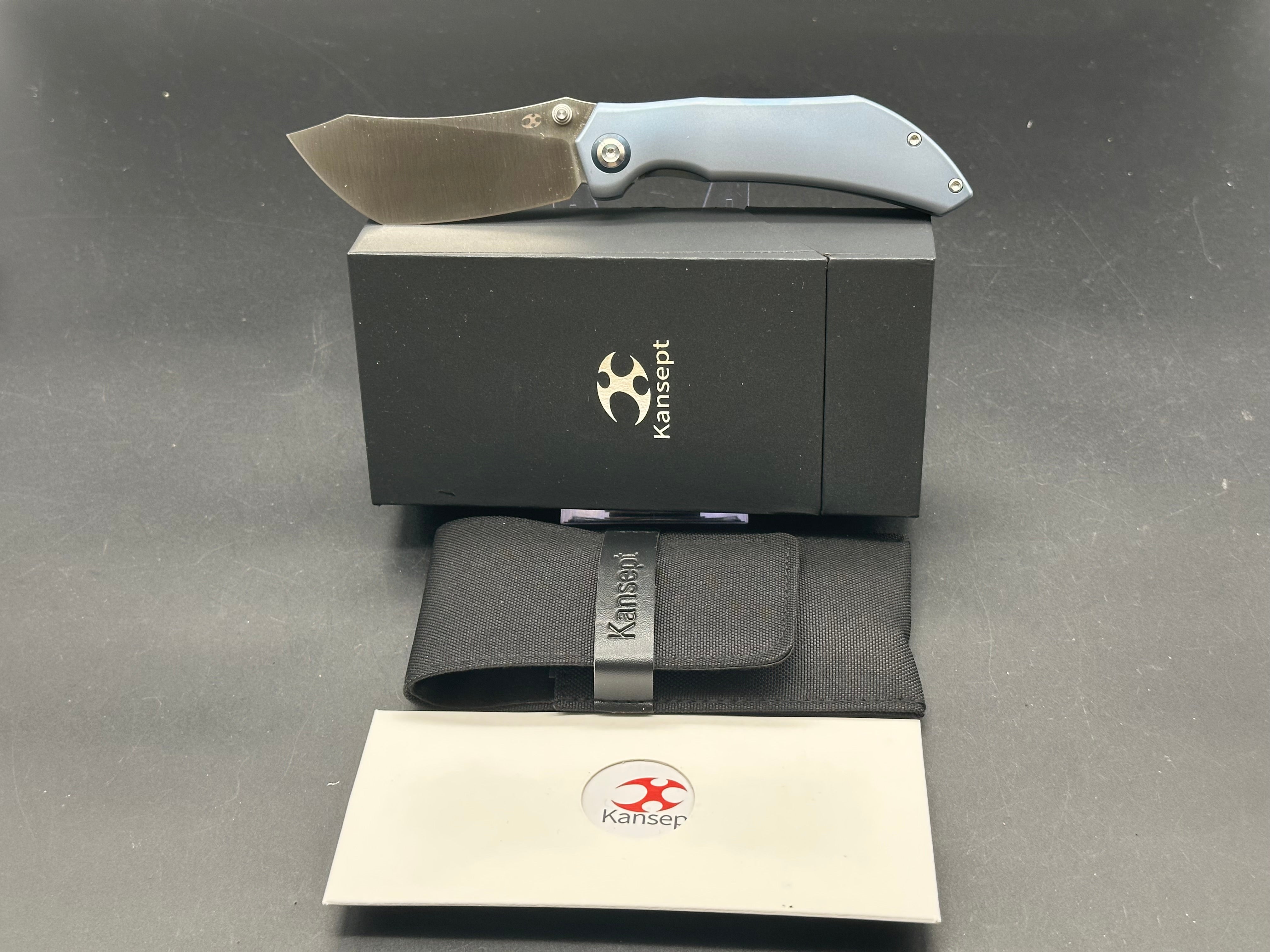KANSEPT TIPPER FOLDING KNIFE BLUE TITANIUM HANDLE S35VN WHARNCLIFFE PLAIN EDGE