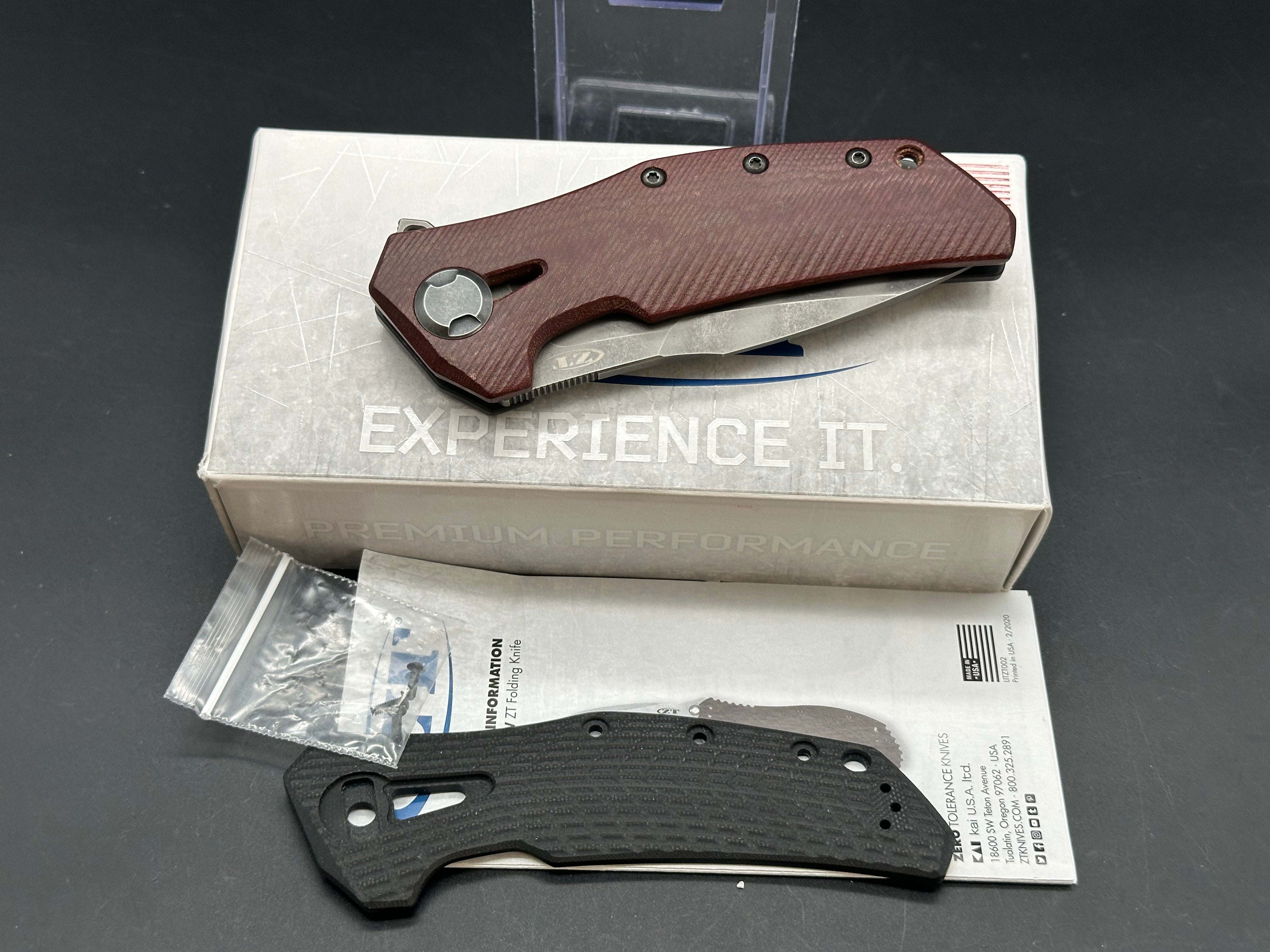 Zero Tolerance ZT0308BLKTS Battle Stars & Stripes Custom with Red Micarta Scale by LMF Knife