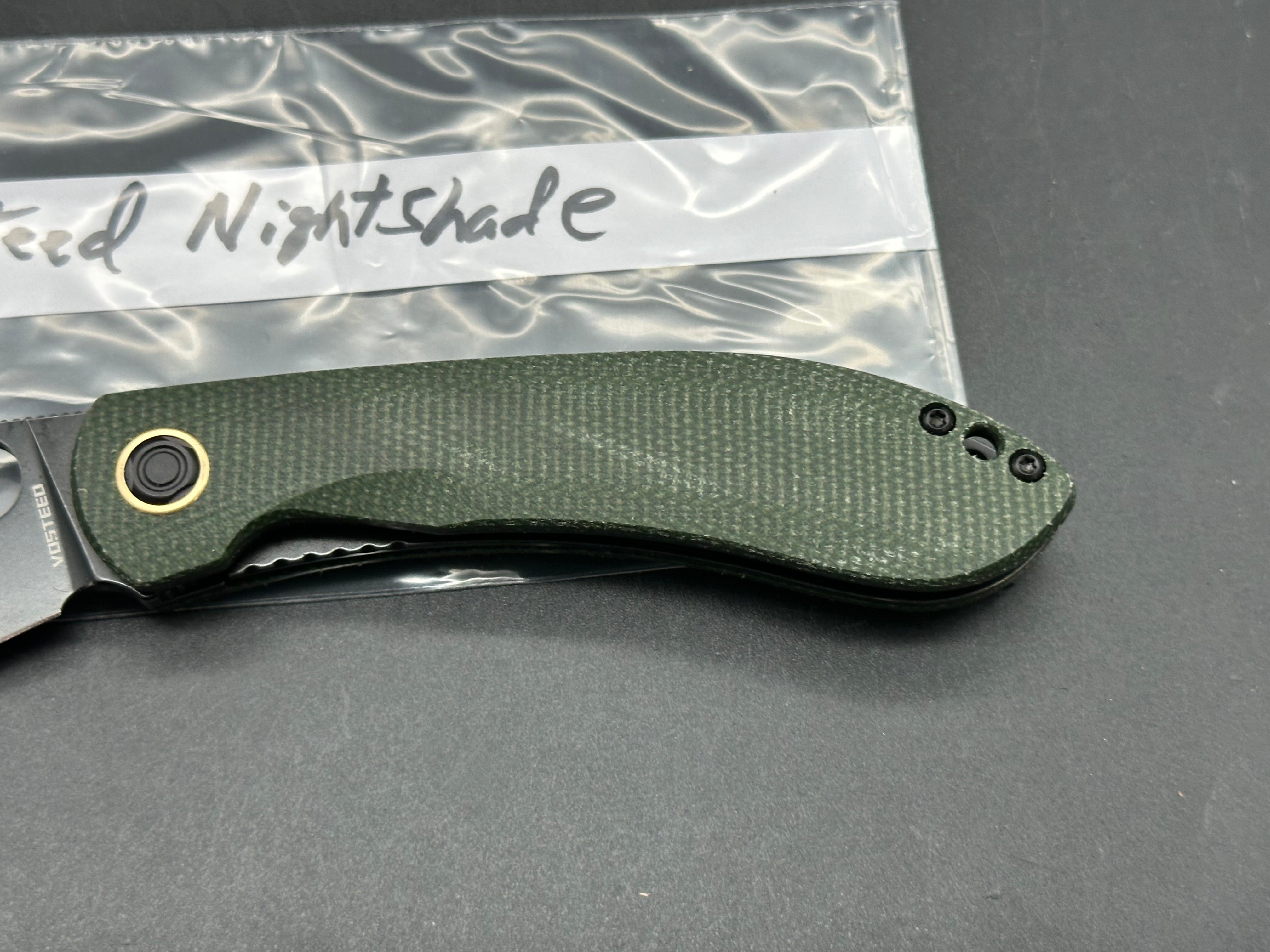 Vosteed Nightshade green micarta w/154CM blade