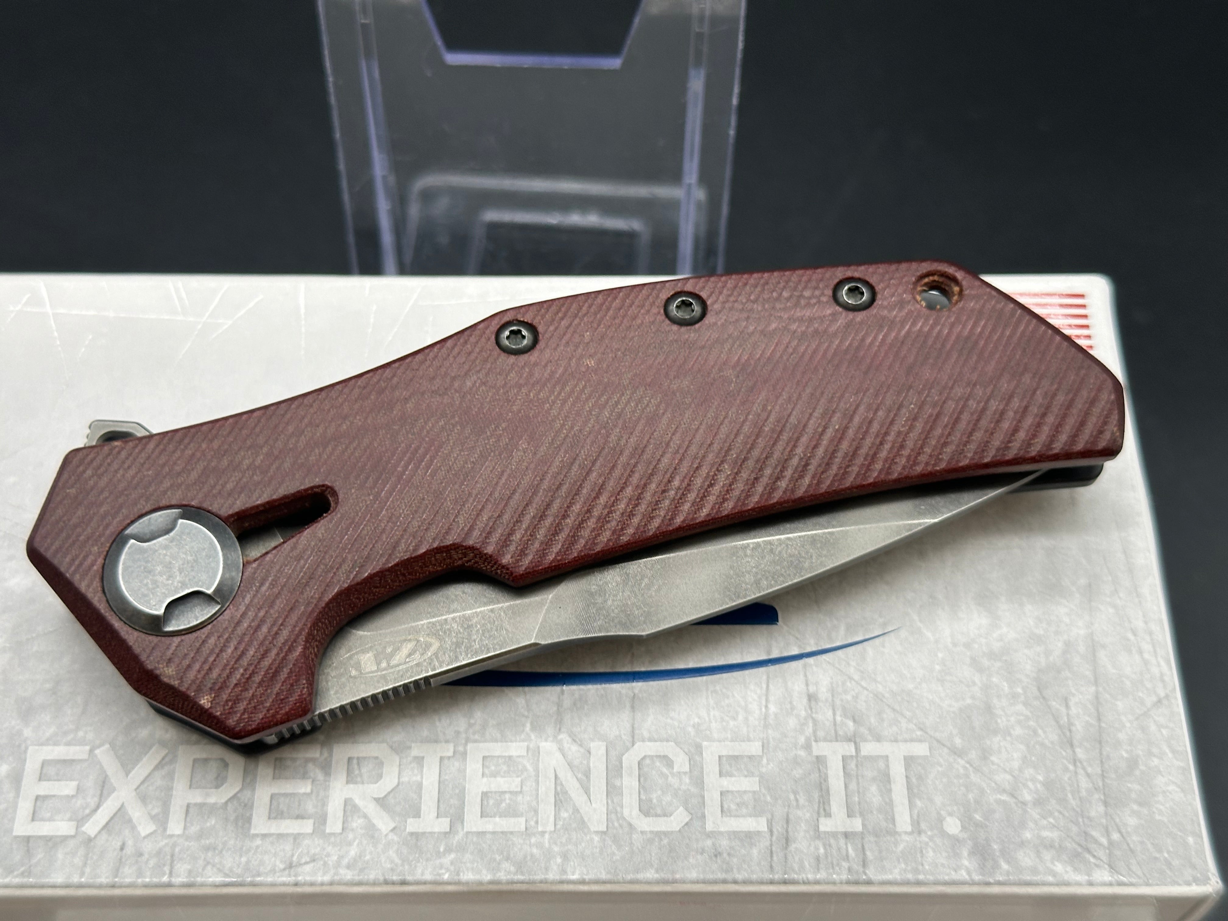 Zero Tolerance ZT0308BLKTS Battle Stars & Stripes Custom with Red Micarta Scale by LMF Knife
