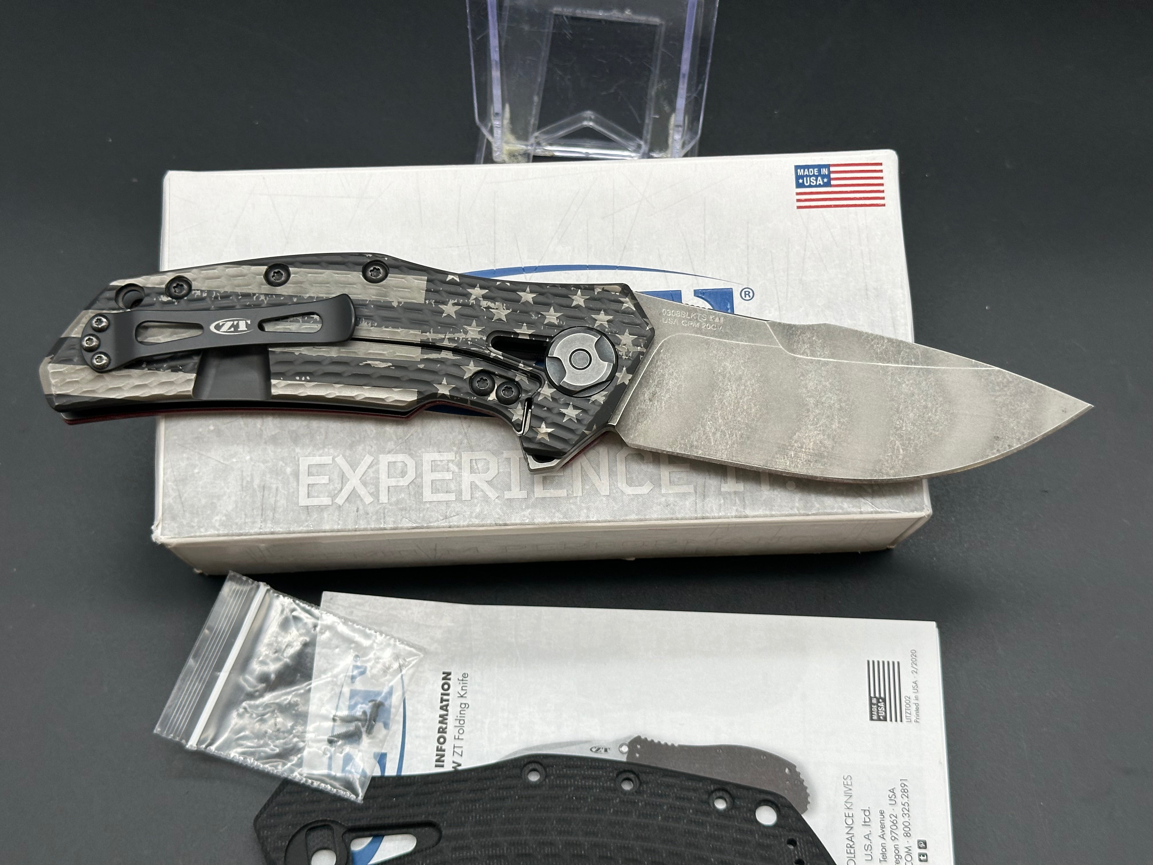 Zero Tolerance ZT0308BLKTS Battle Stars & Stripes Custom with Red Micarta Scale by LMF Knife