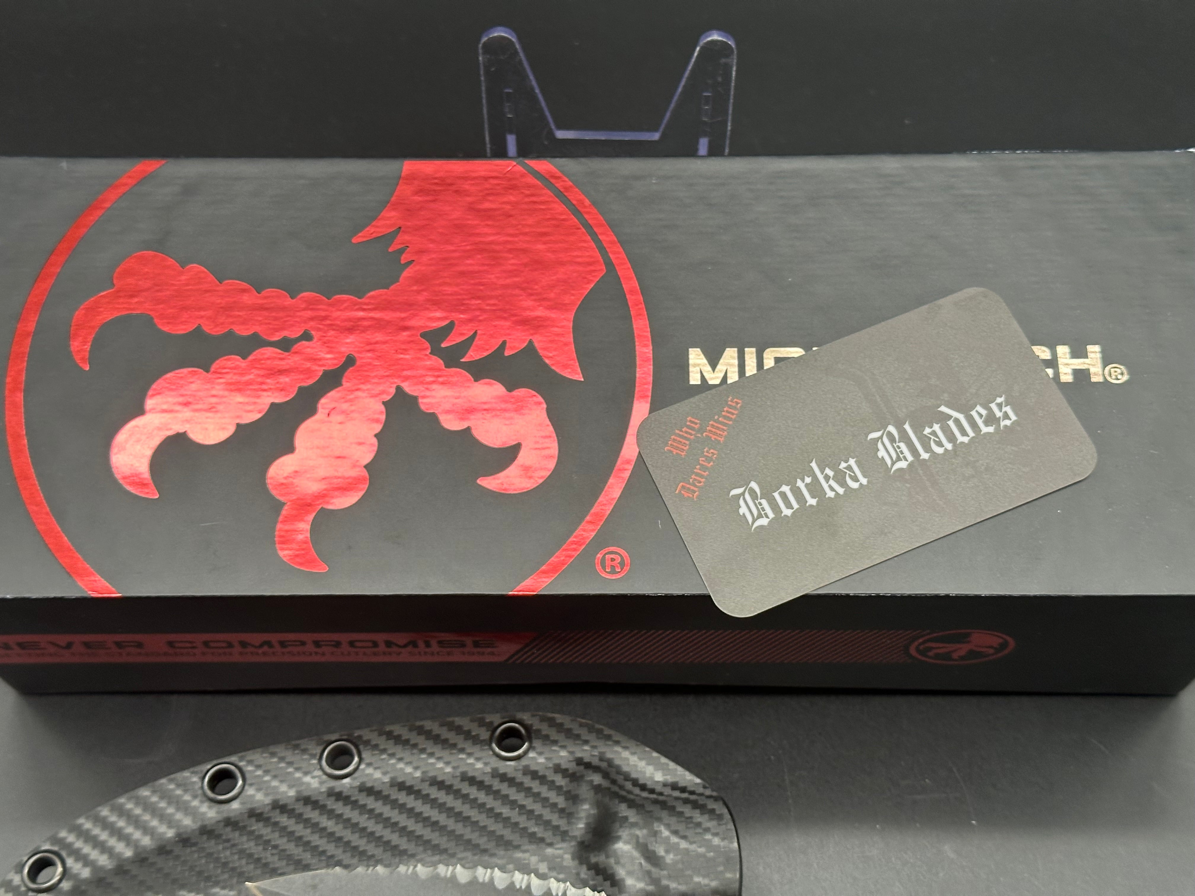 Microtech Borka SBD Dagger Fixed Blade Carbon Fiber DLC Full Serrated Signature Series