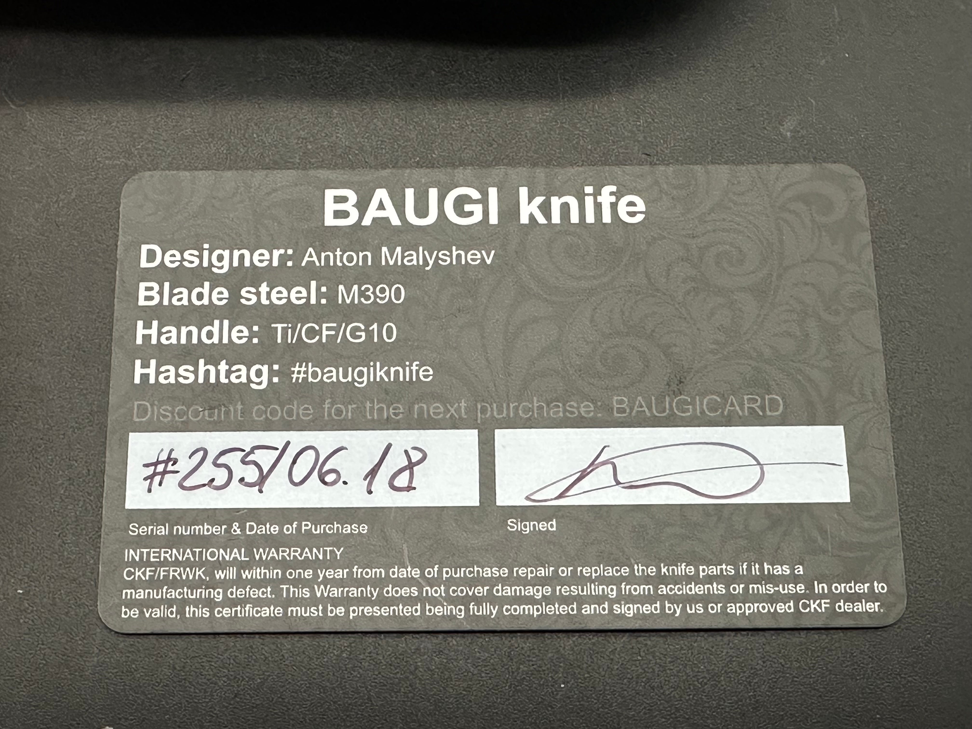Custom Knife Factory Baugi ti handle w/M390 blade