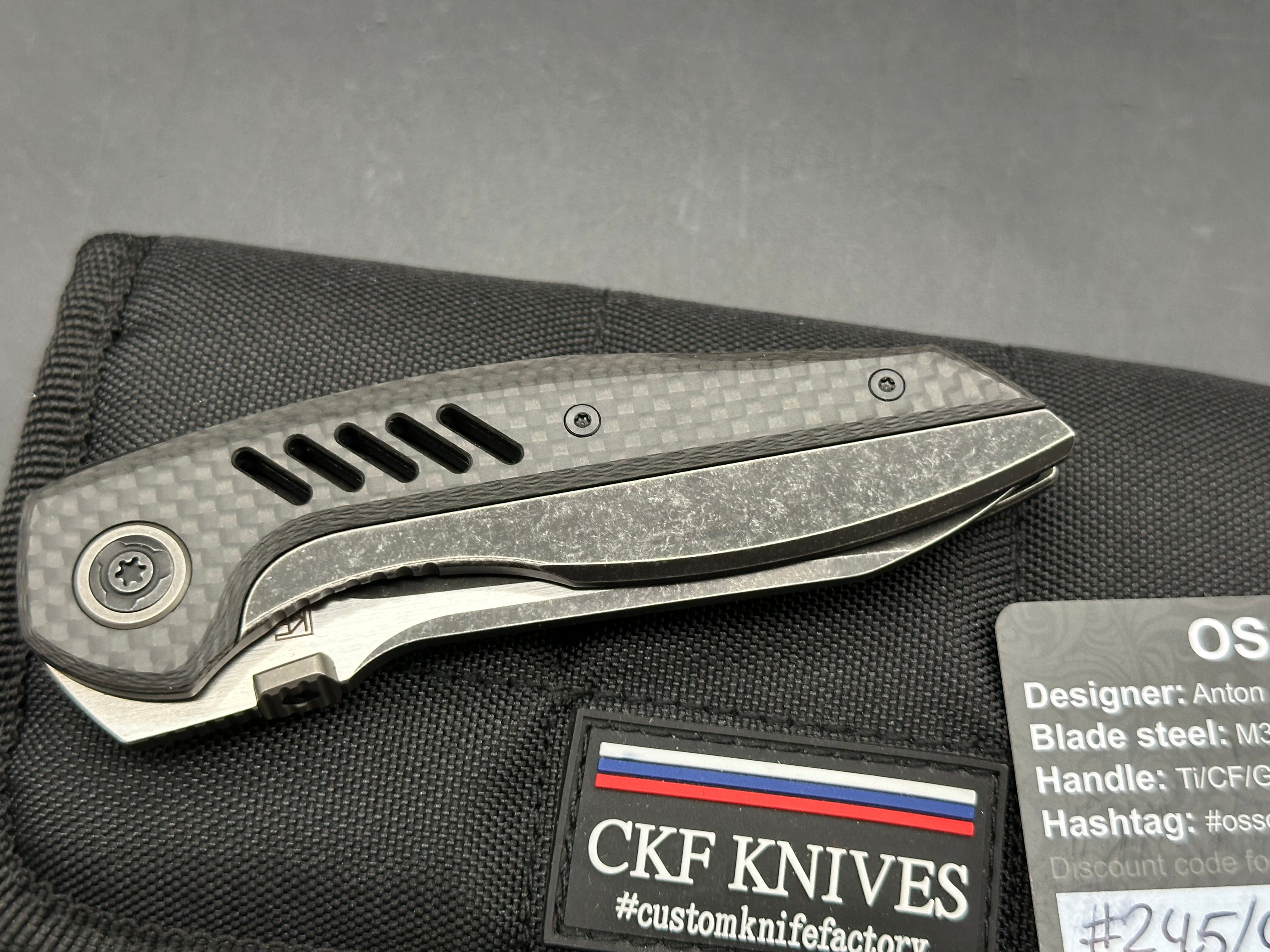 Custom Knife Factory Ossom CF/titanium handle w/M390 blade
