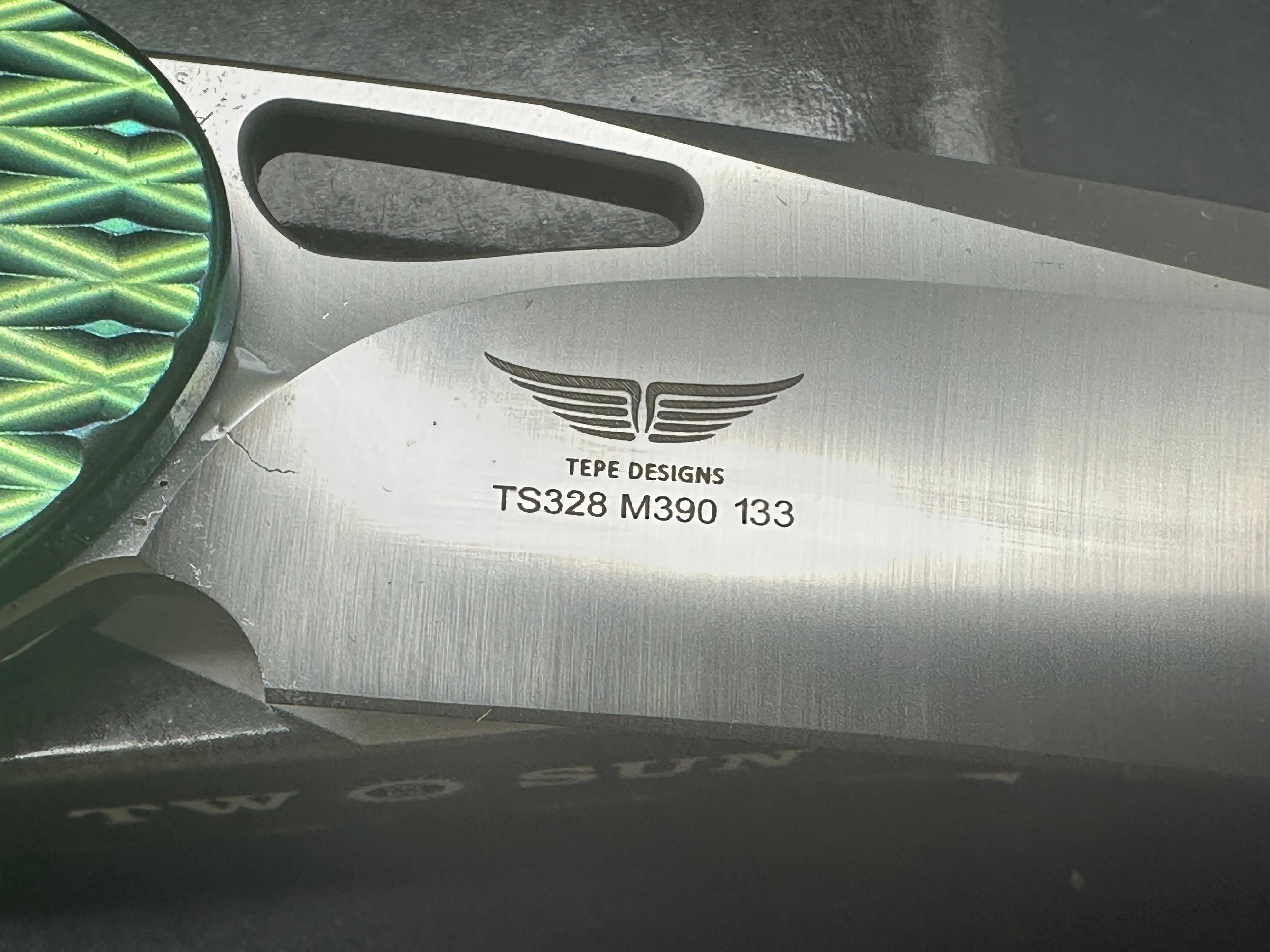 TWOSUN TEPE GREEN TITANIUM HANDLE M390 PLAIN EDGE TS328-GRN