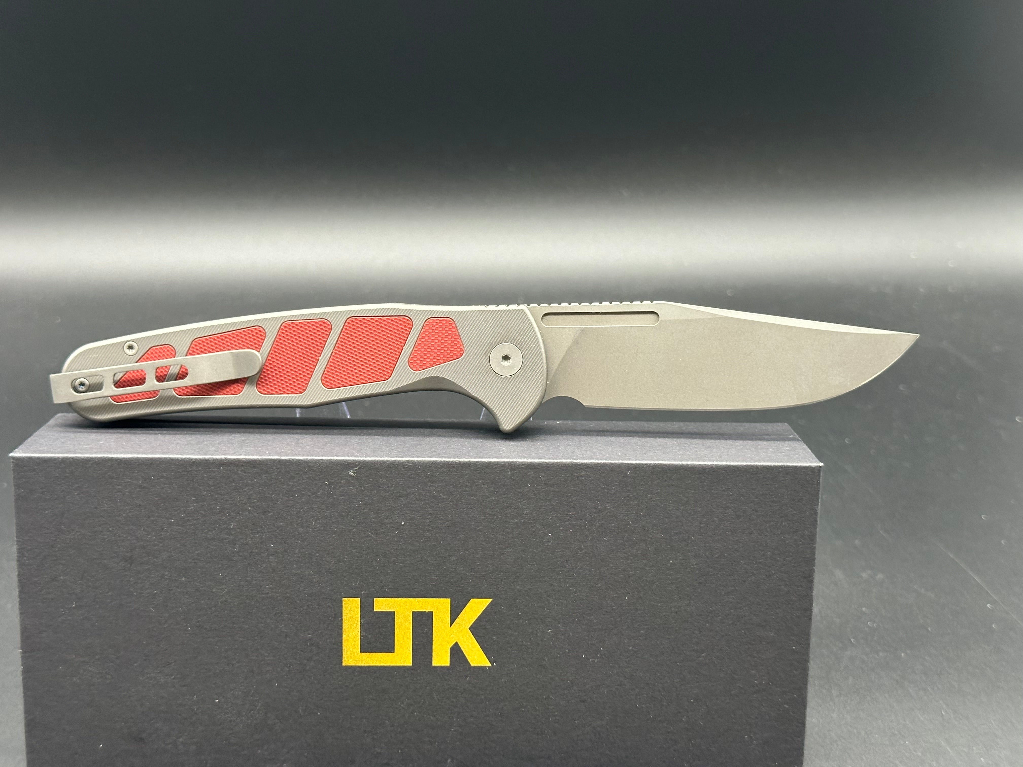 LUVTHEMKNIVES REZULT BUTTON LOCK, FINGER FLICKER & FLIPPER TITANIUM HANDLE BURGUNDY G10 INLAY 20CV