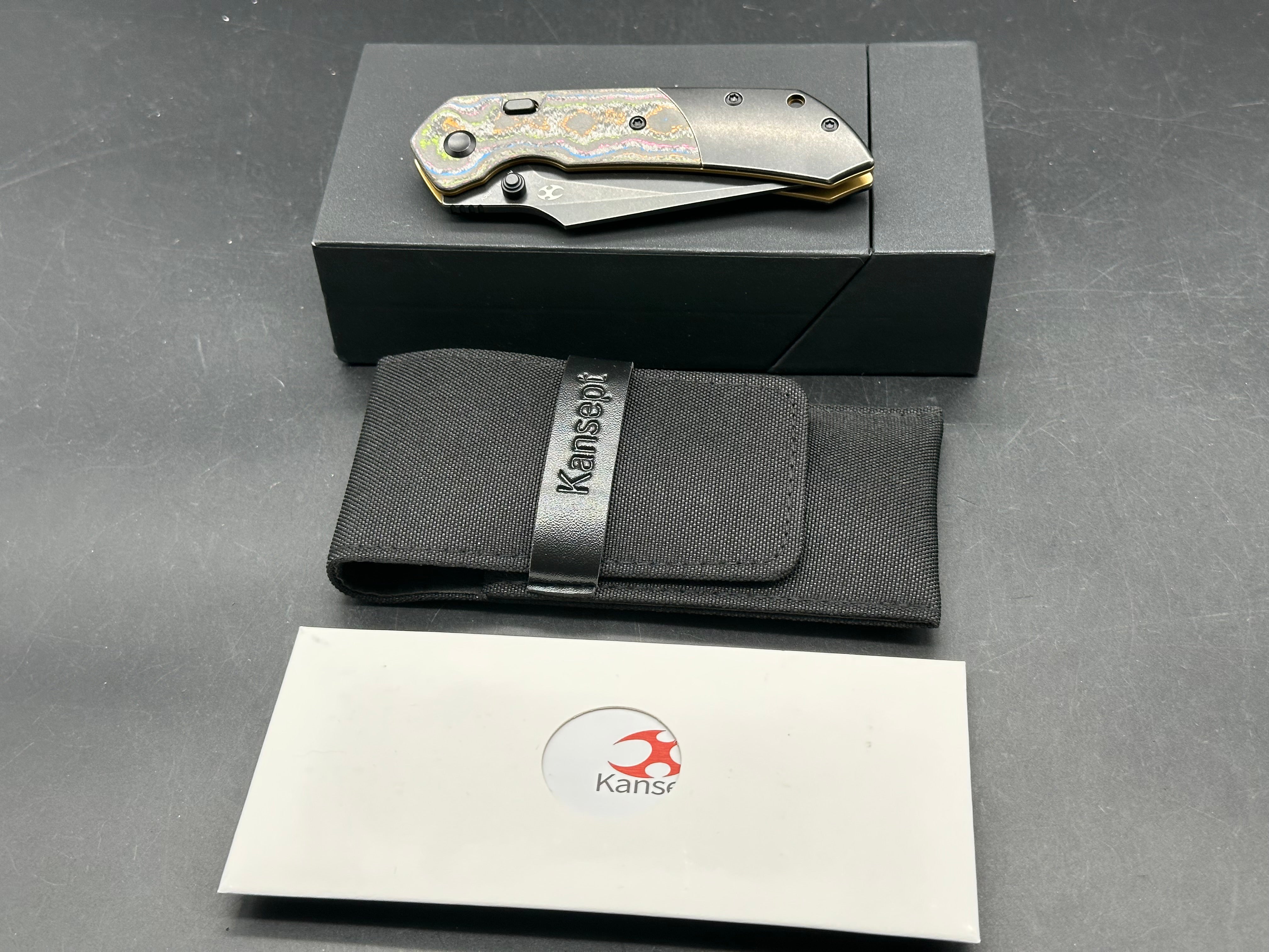 KANSEPT | FENRIR TOP LINER LOCK | 80S CAMO CARBON FIBER & TITANIUM | 3.4" BLACKWASH CPM 20CV