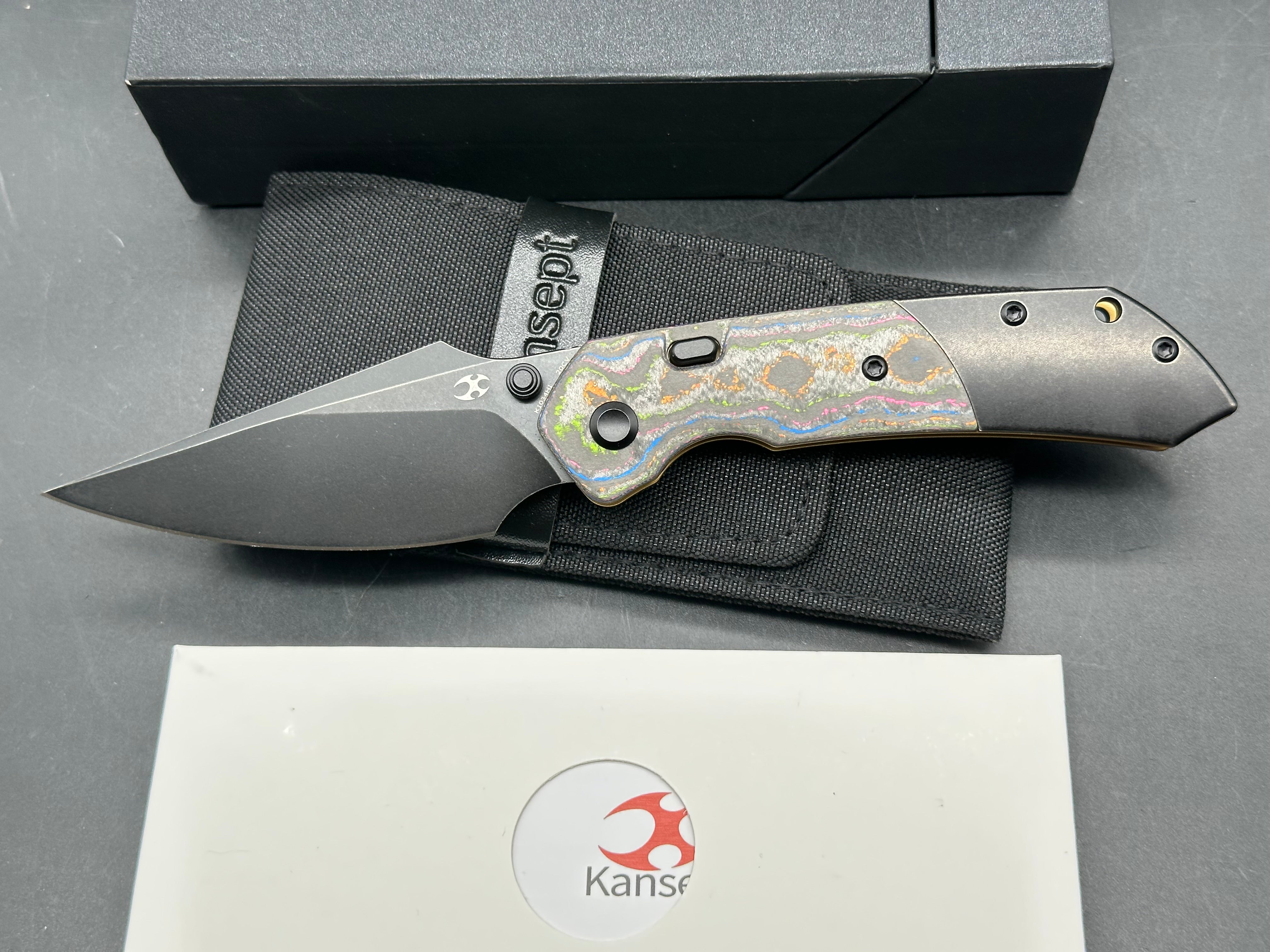 KANSEPT | FENRIR TOP LINER LOCK | 80S CAMO CARBON FIBER & TITANIUM | 3.4" BLACKWASH CPM 20CV