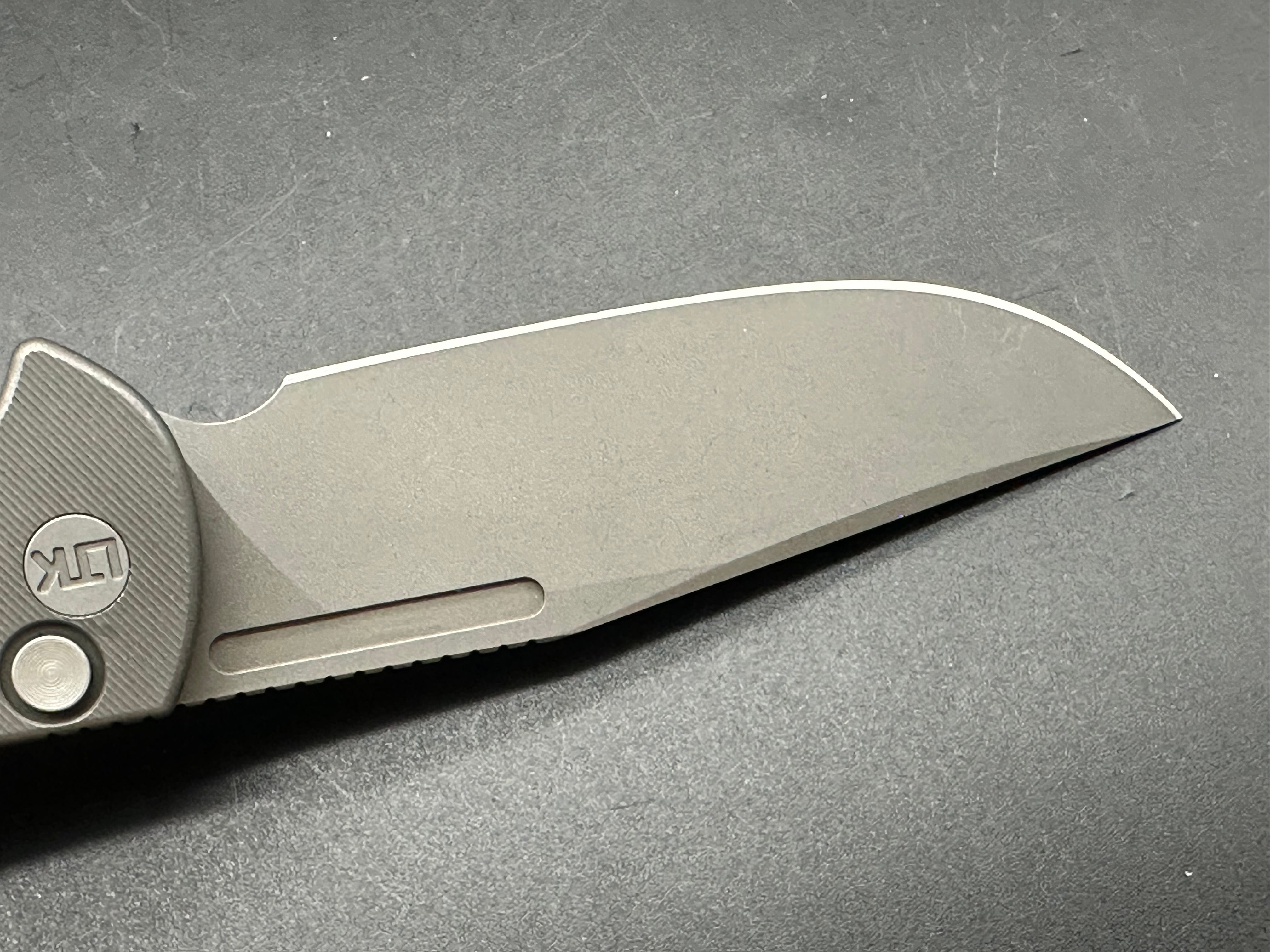 LUVTHEMKNIVES REZULT BUTTON LOCK, FINGER FLICKER & FLIPPER TITANIUM HANDLE BURGUNDY G10 INLAY 20CV