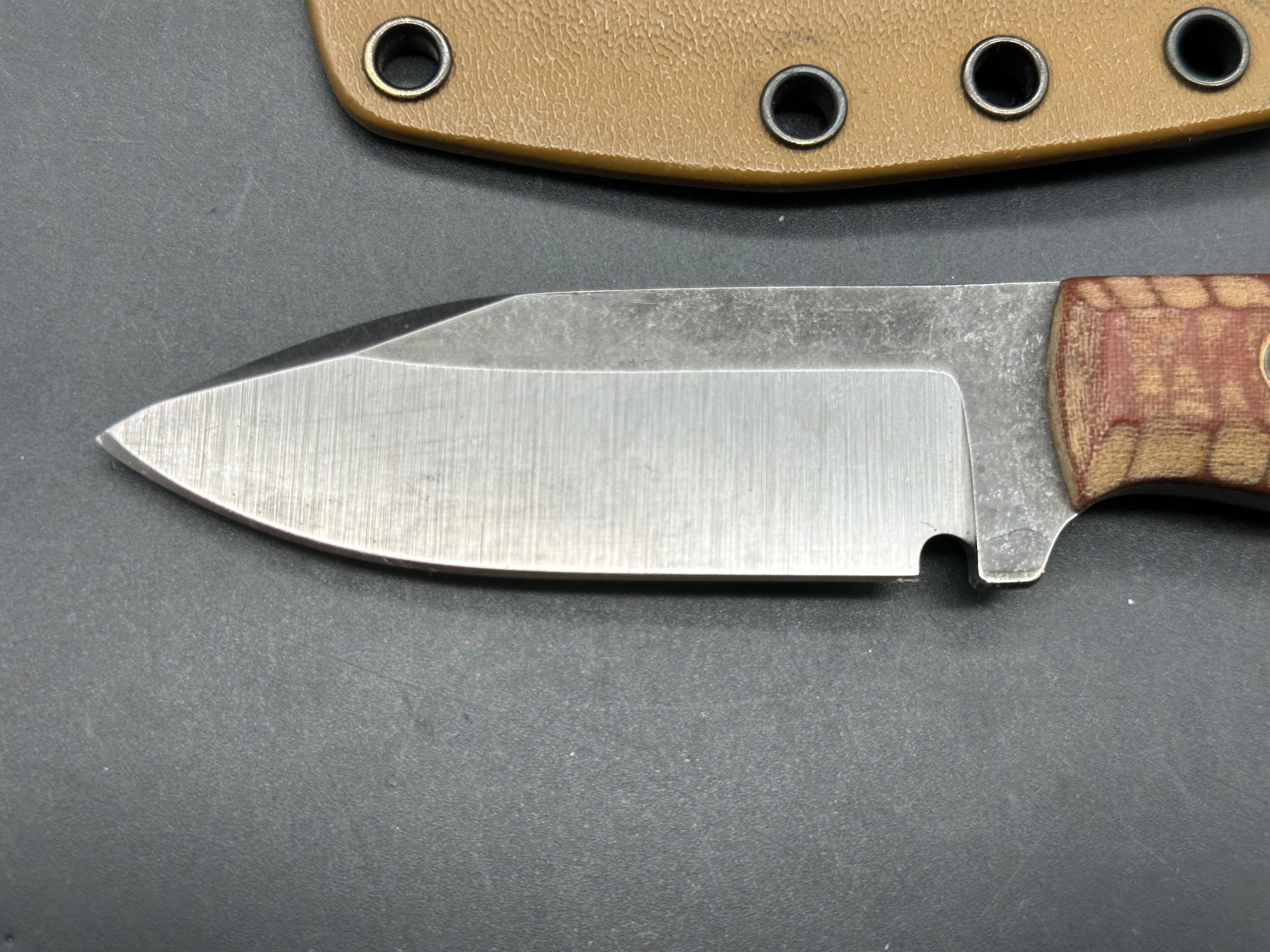BGM Knives Mini Kephart with brown micarta scales in 52100 steel