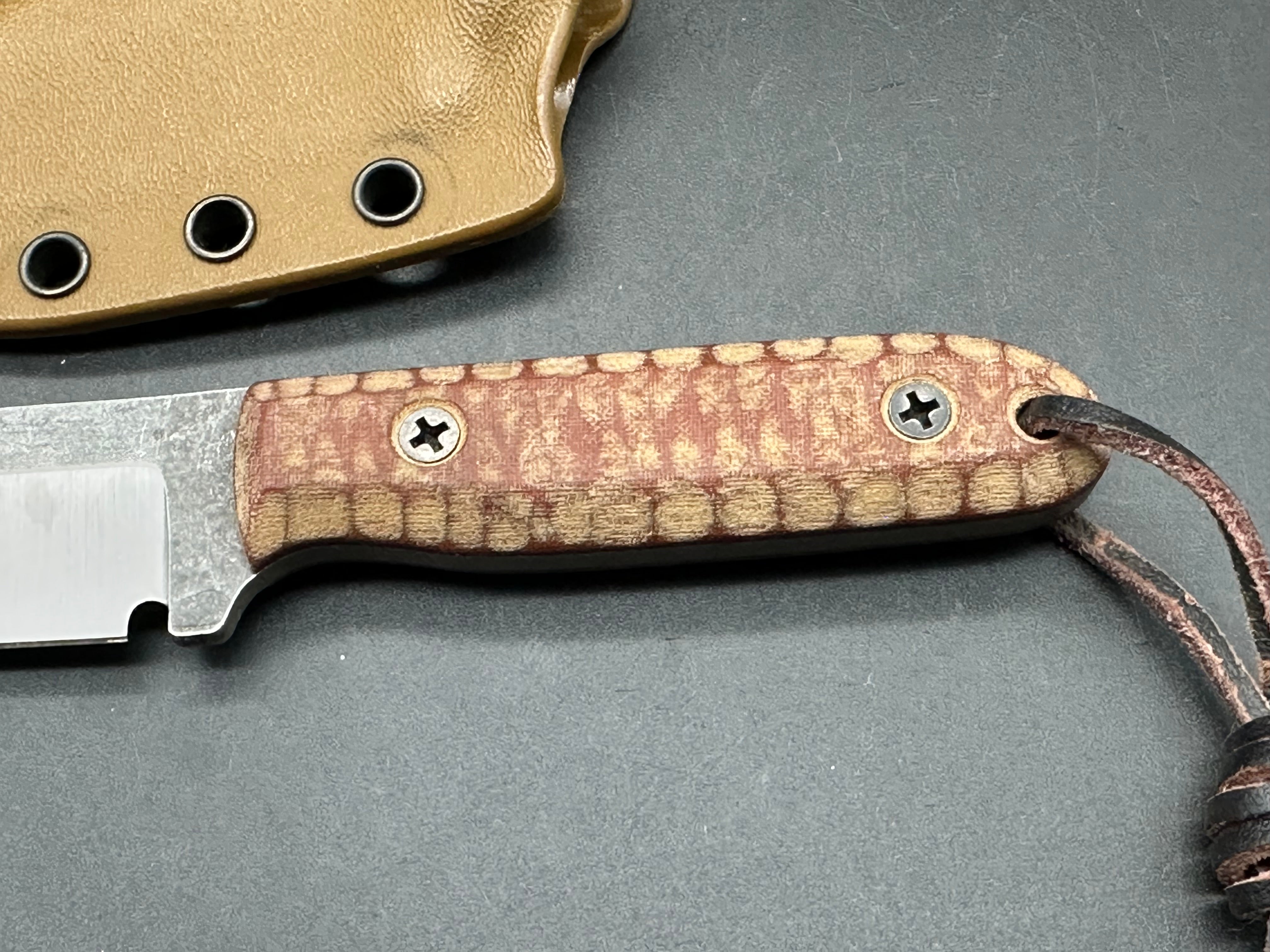 BGM Knives Mini Kephart with brown micarta scales in 52100 steel