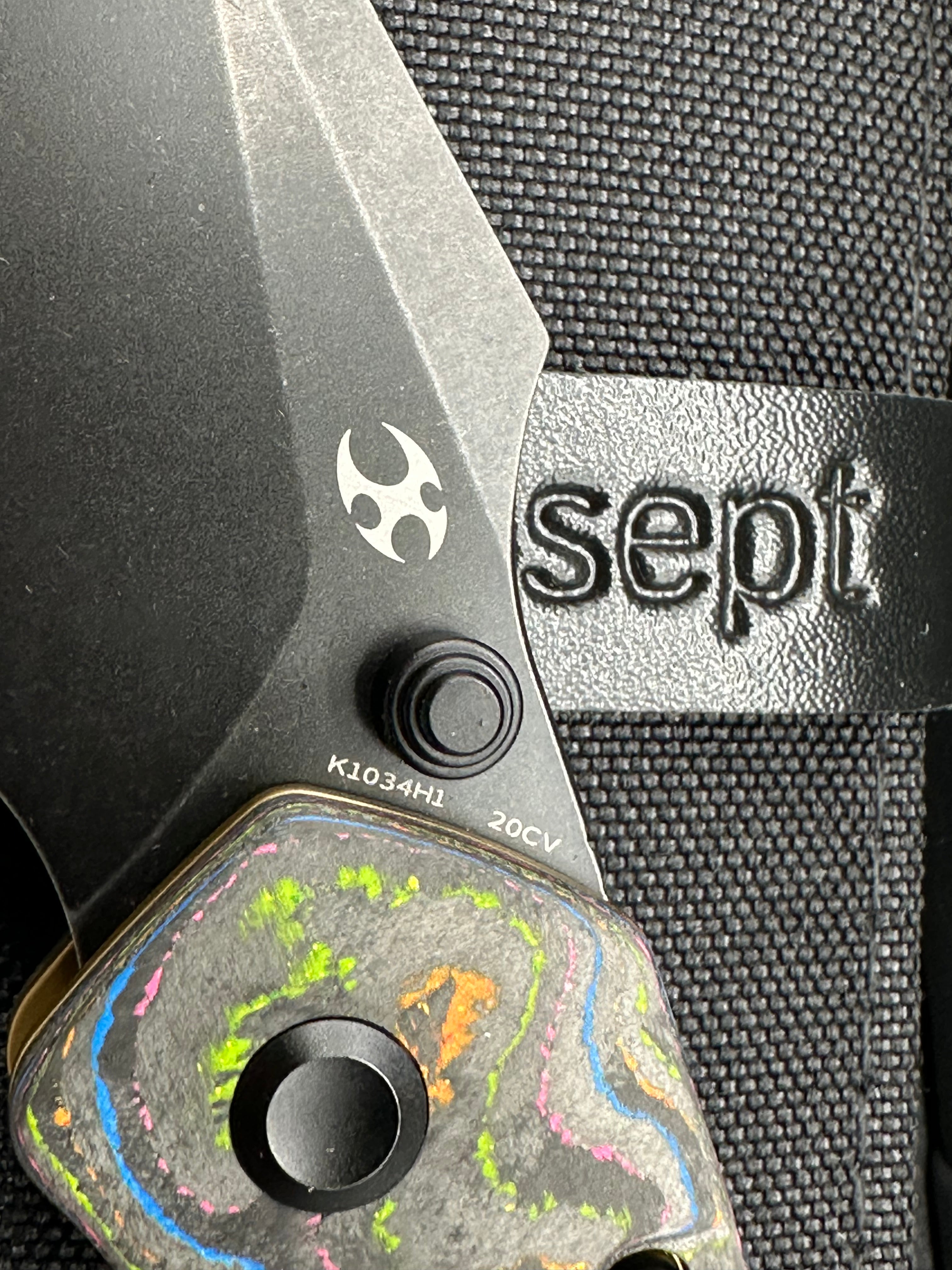 KANSEPT | FENRIR TOP LINER LOCK | 80S CAMO CARBON FIBER & TITANIUM | 3.4" BLACKWASH CPM 20CV