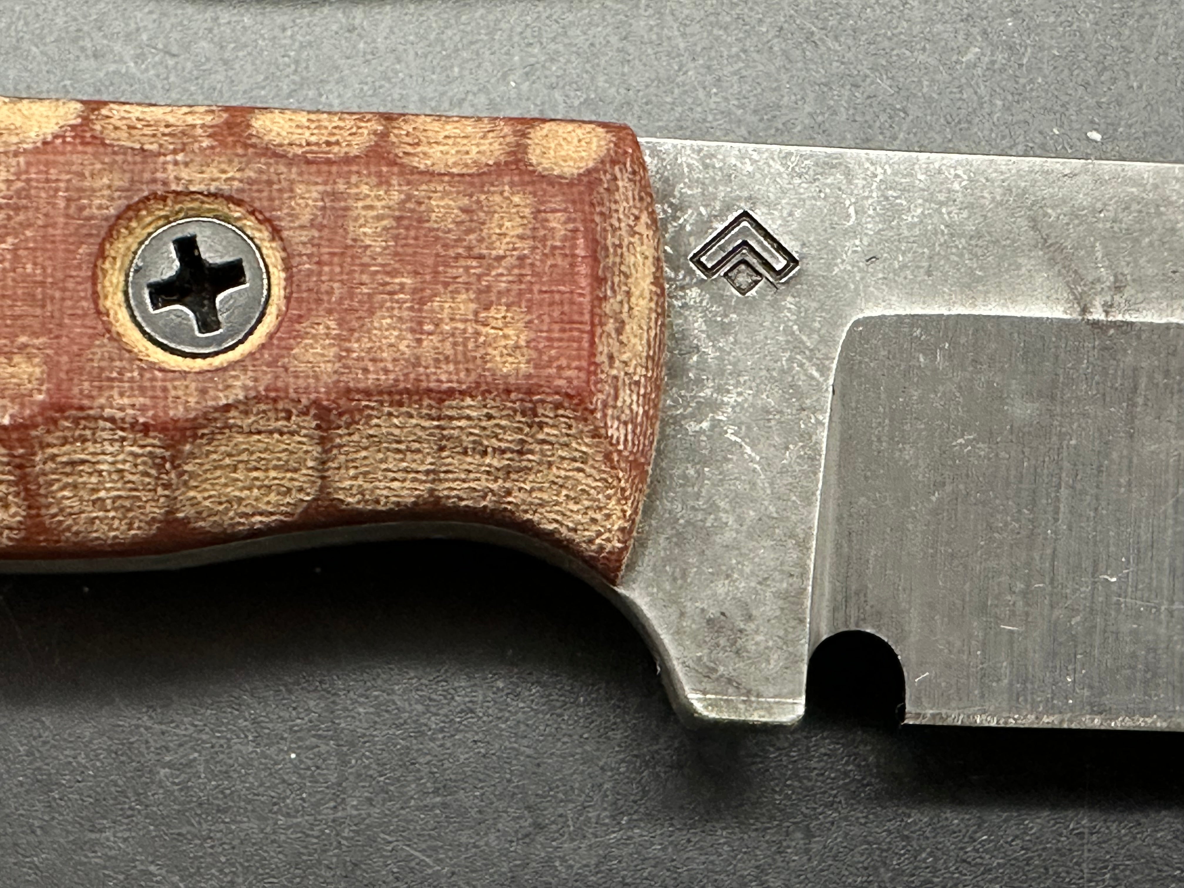 BGM Knives Mini Kephart with brown micarta scales in 52100 steel