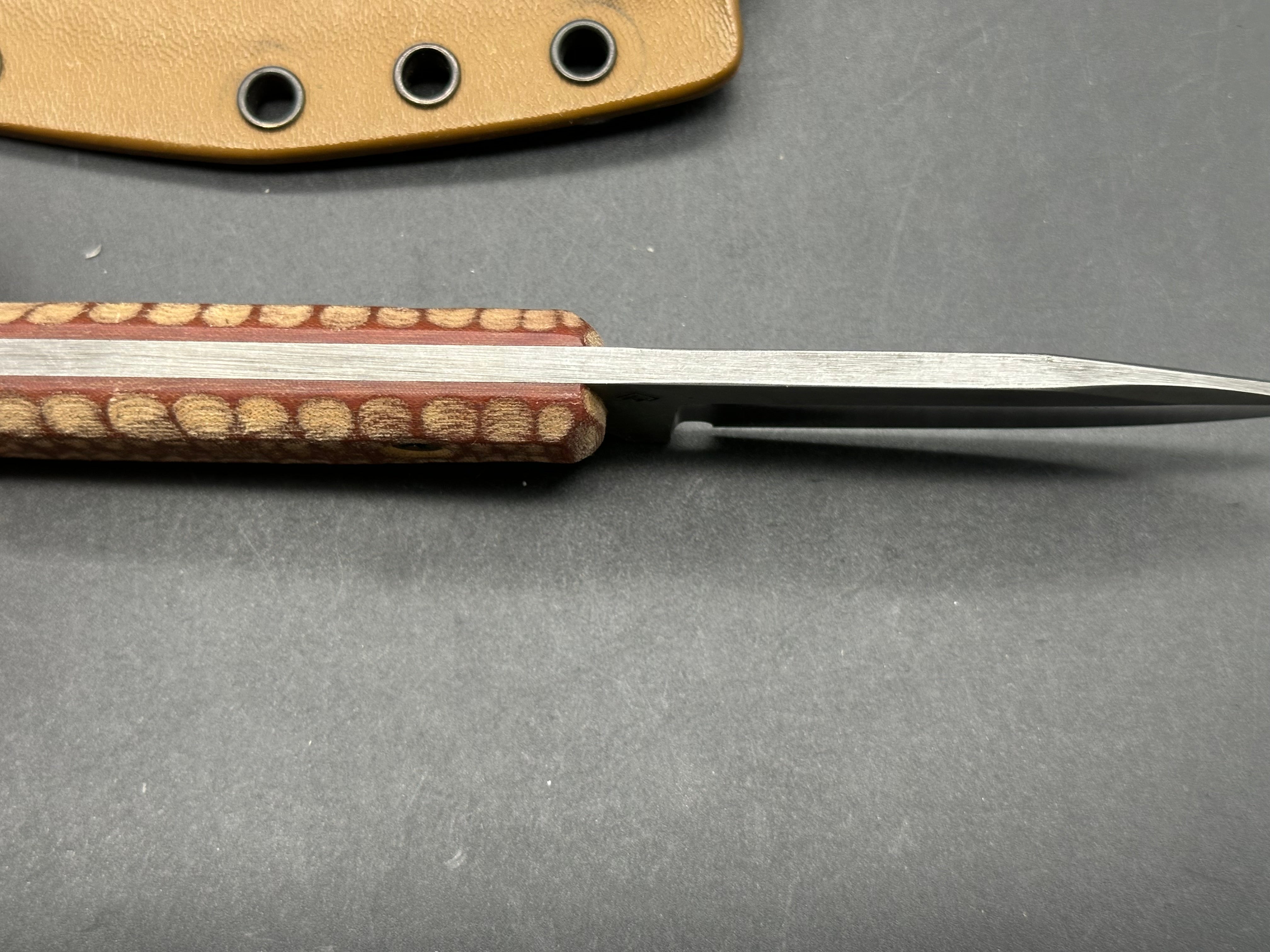 BGM Knives Mini Kephart with brown micarta scales in 52100 steel