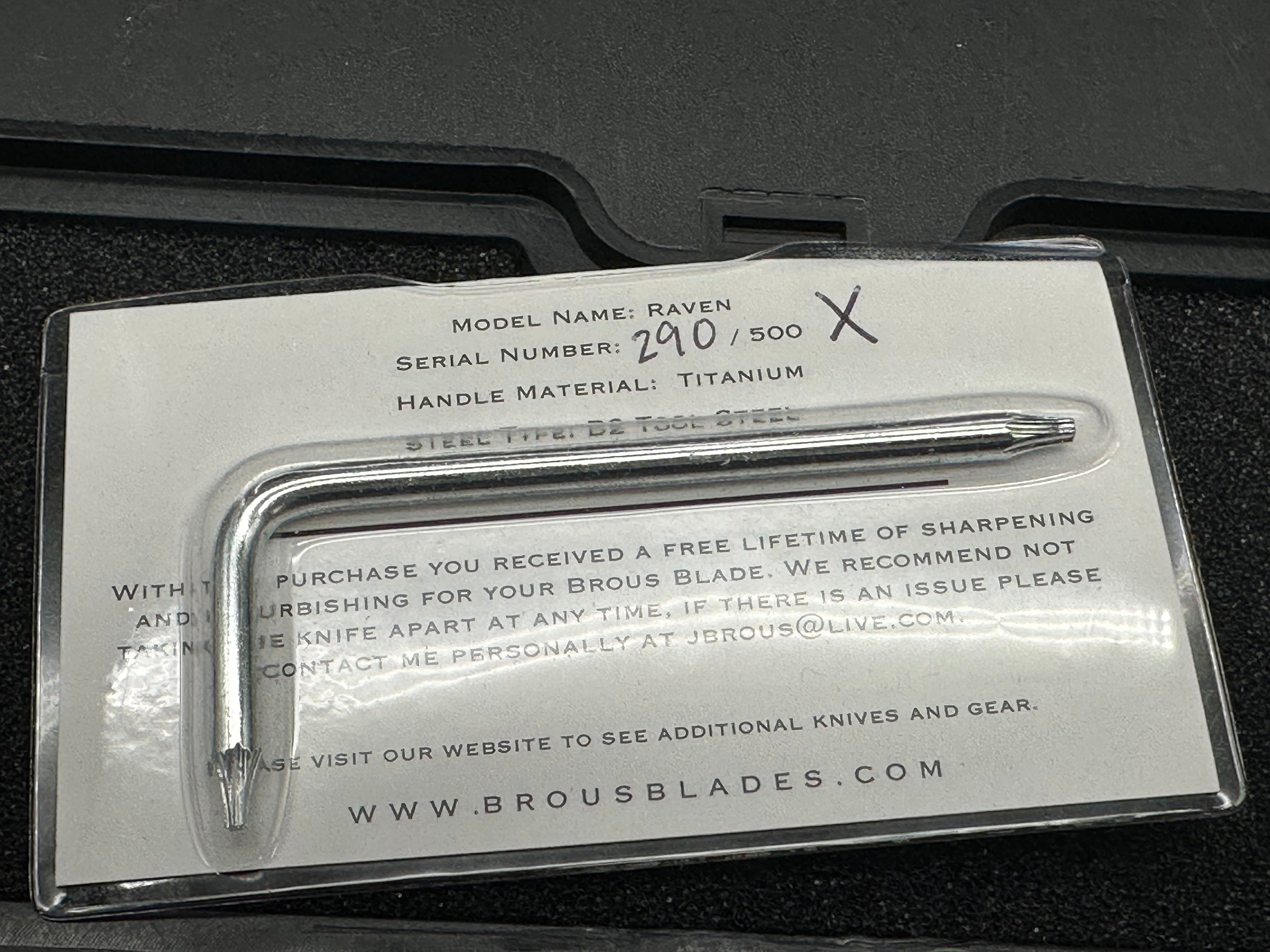 Brous Blades Raven / Elijah Isham design titanium handle w/D2 blade