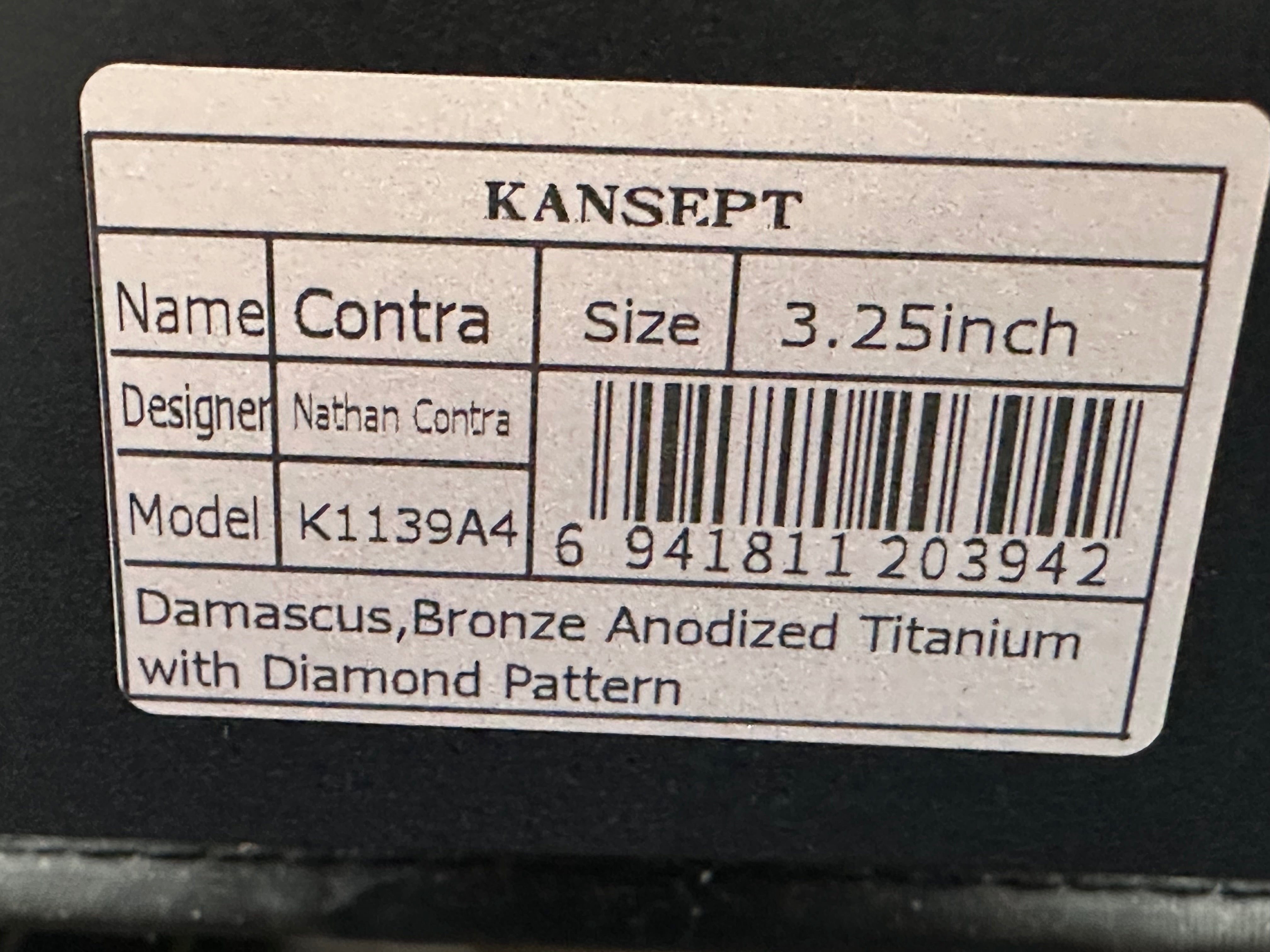 KANSEPT CONTRA BRONZE TI/DIAMOND PATTERN | 3.25" DAMASCUS
