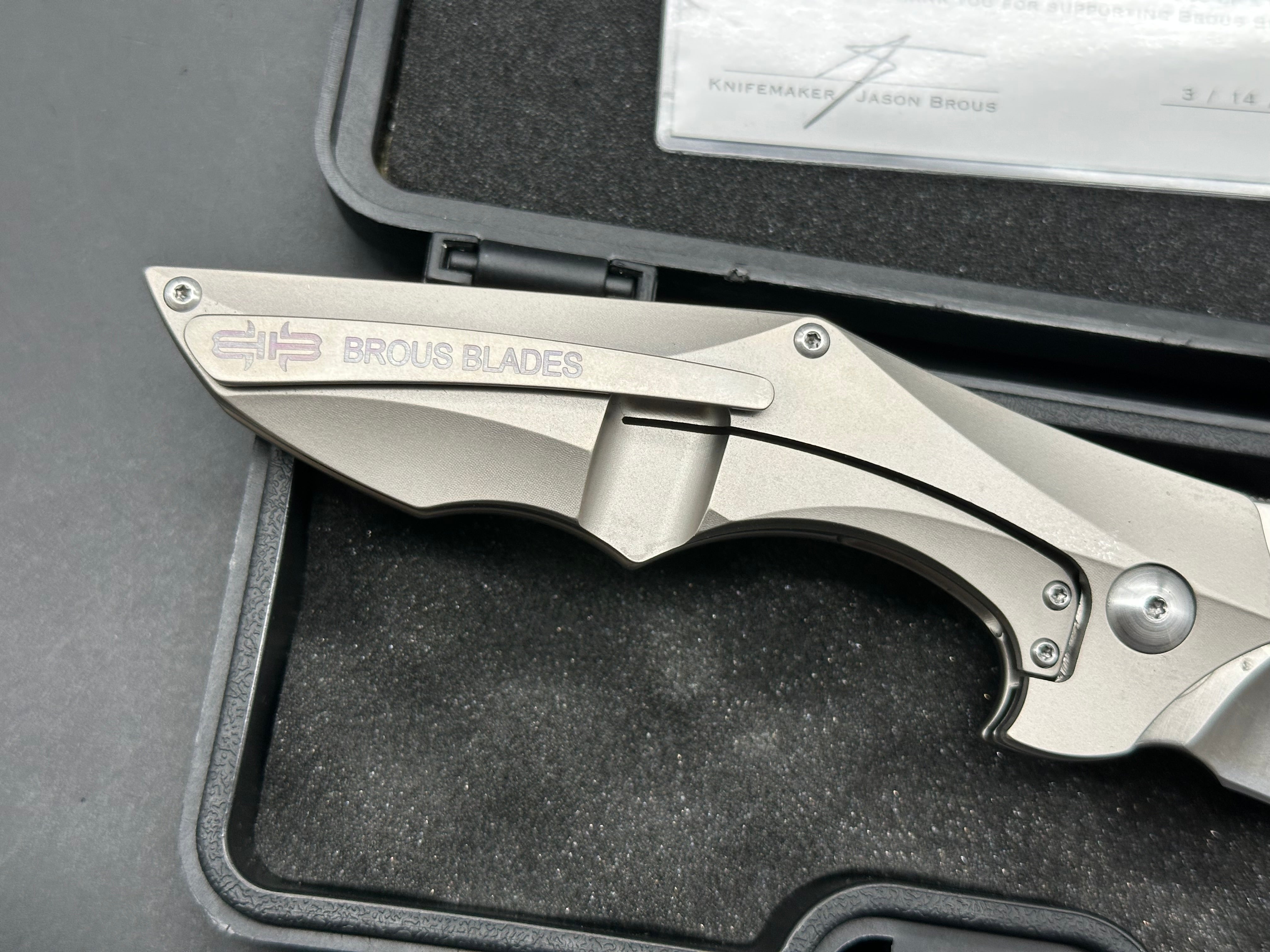 Brous Blades Ante Up Titanium handle w/D2 blade