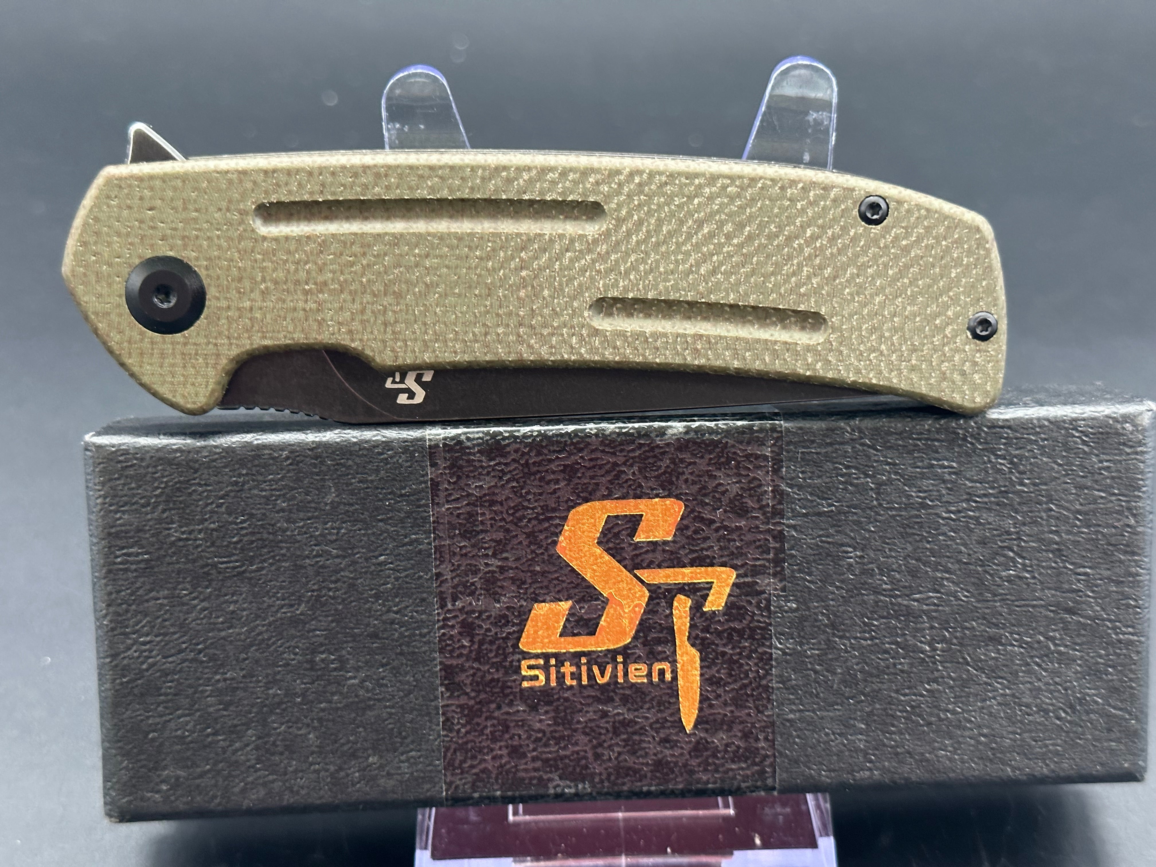 Sitivien ST133 Folding Knife,D2 Blade,Micarta Handle