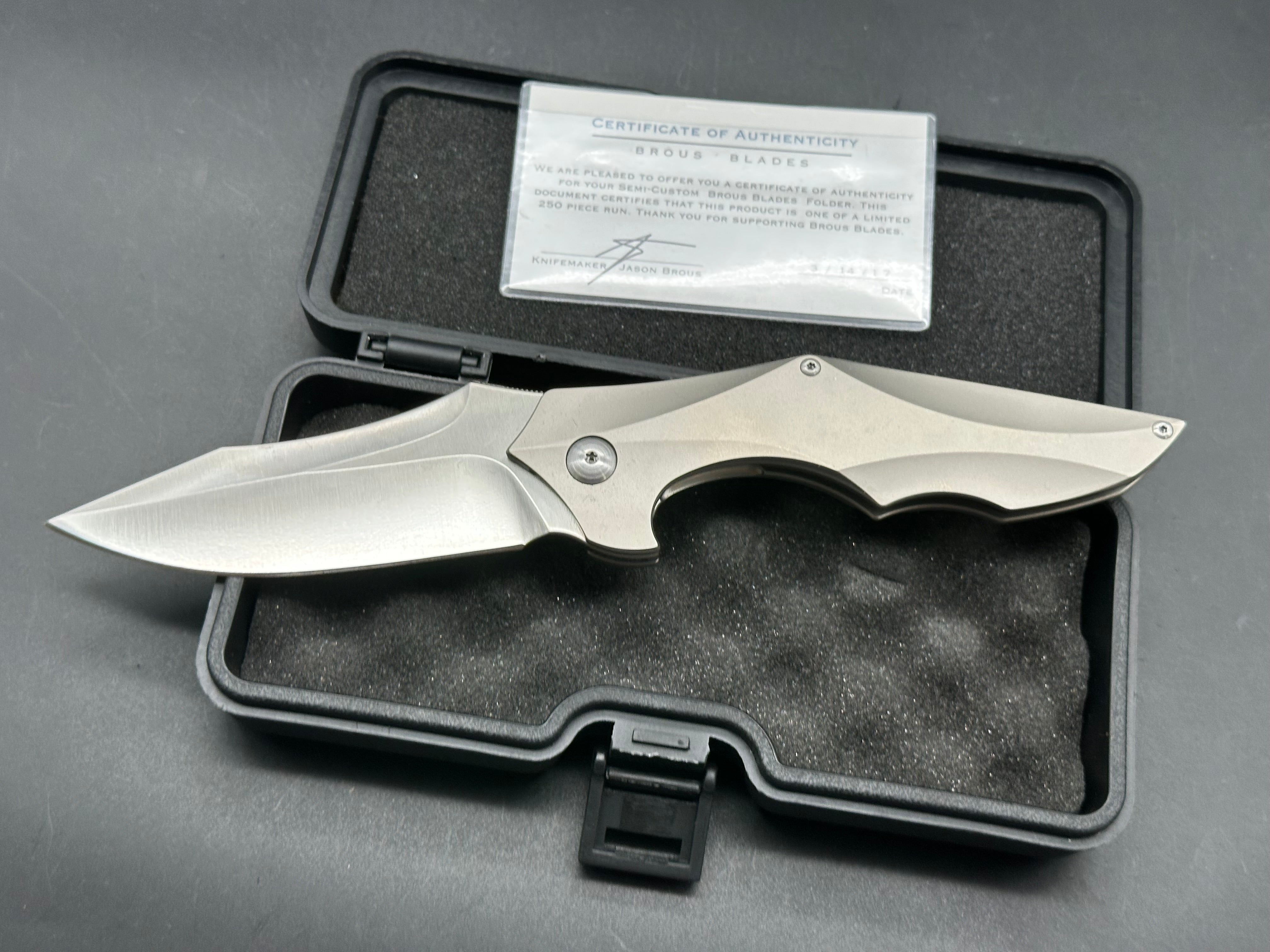 Brous Blades Ante Up Titanium handle w/D2 blade