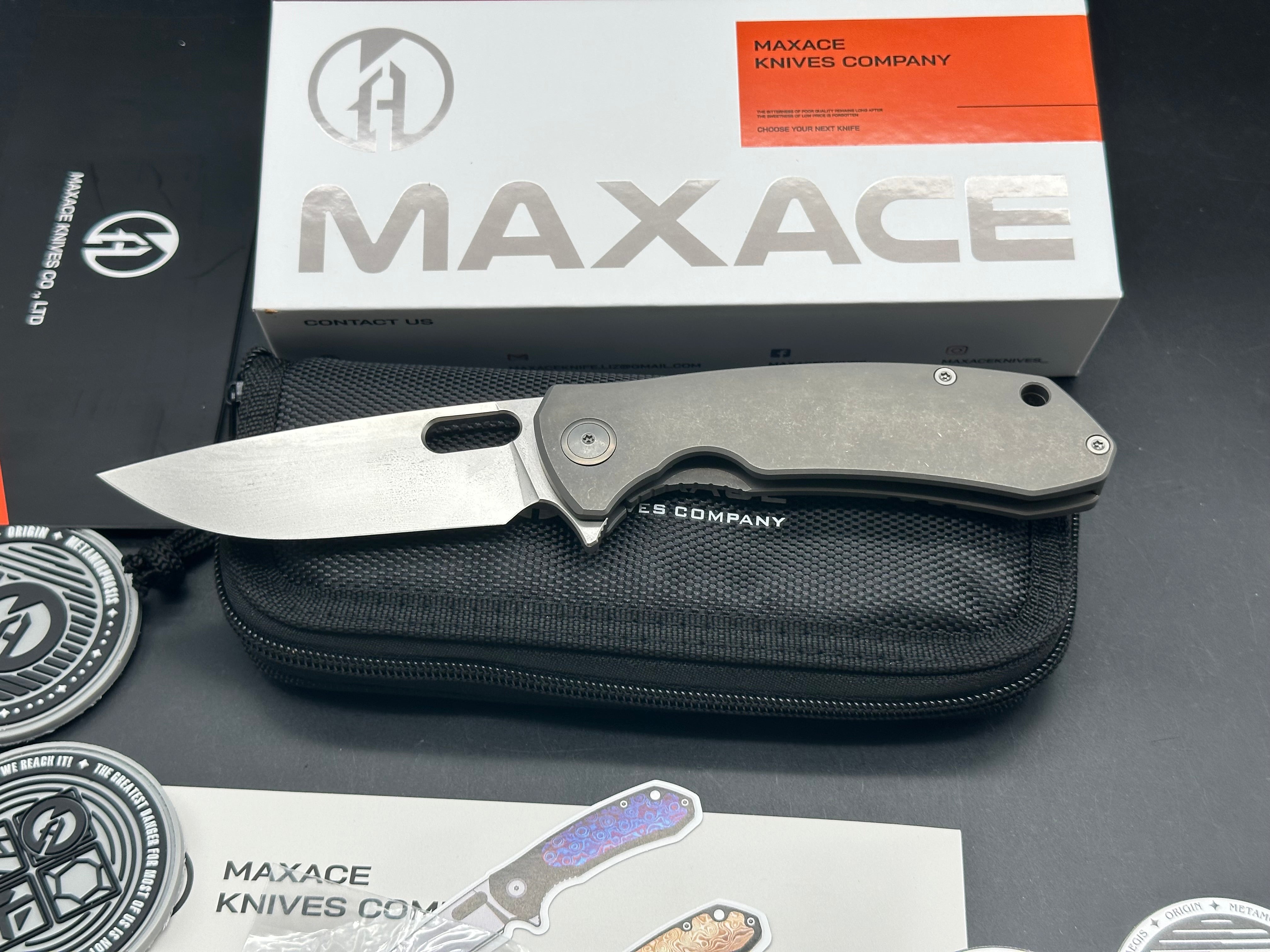 Maxace Balance (NEW), 3.74" M390 Stonewash Blade with Dark Stonewash Titanium Handle