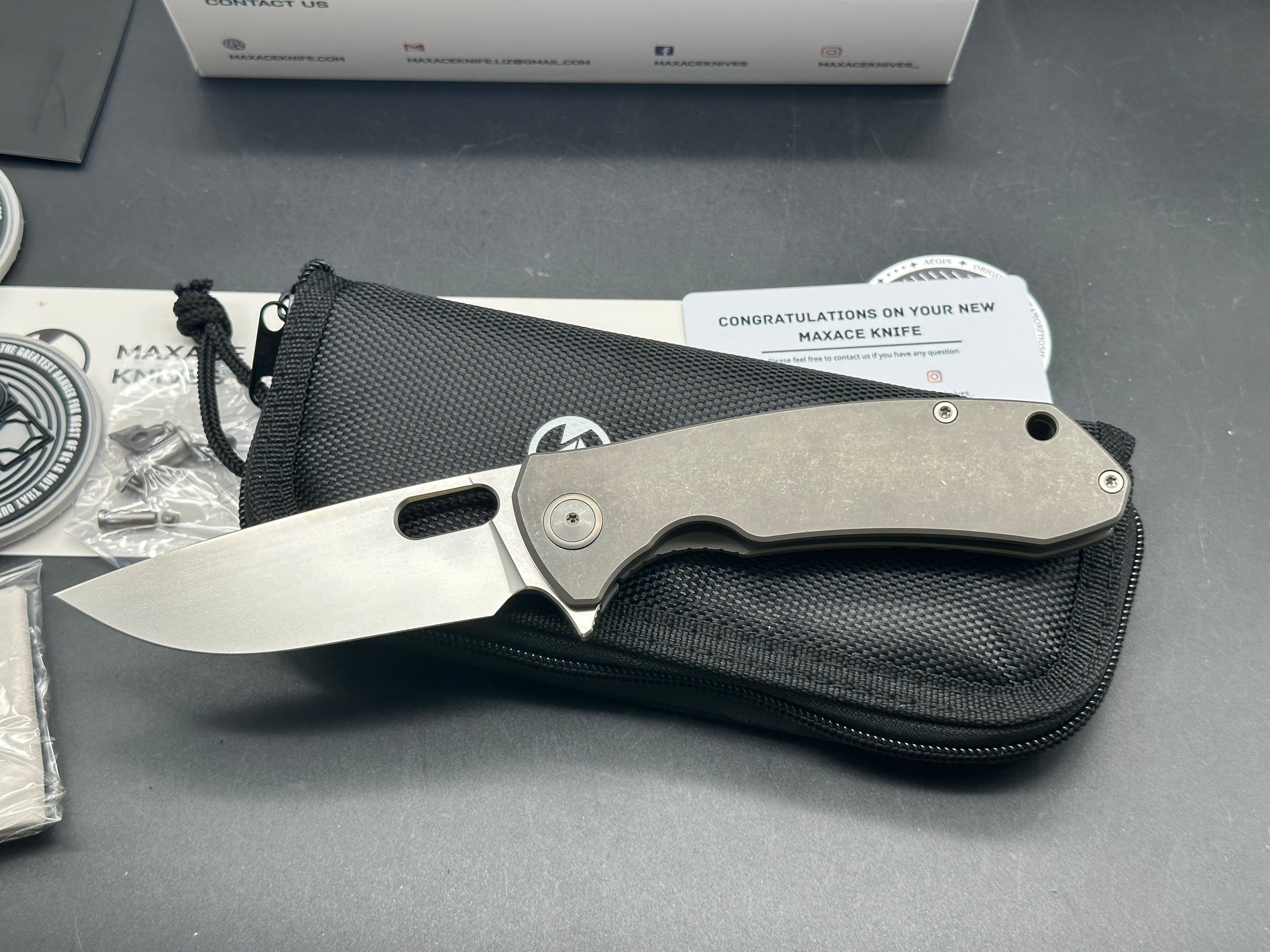 Maxace Balance (NEW), 3.74" M390 Stonewash Blade with Dark Stonewash Titanium Handle