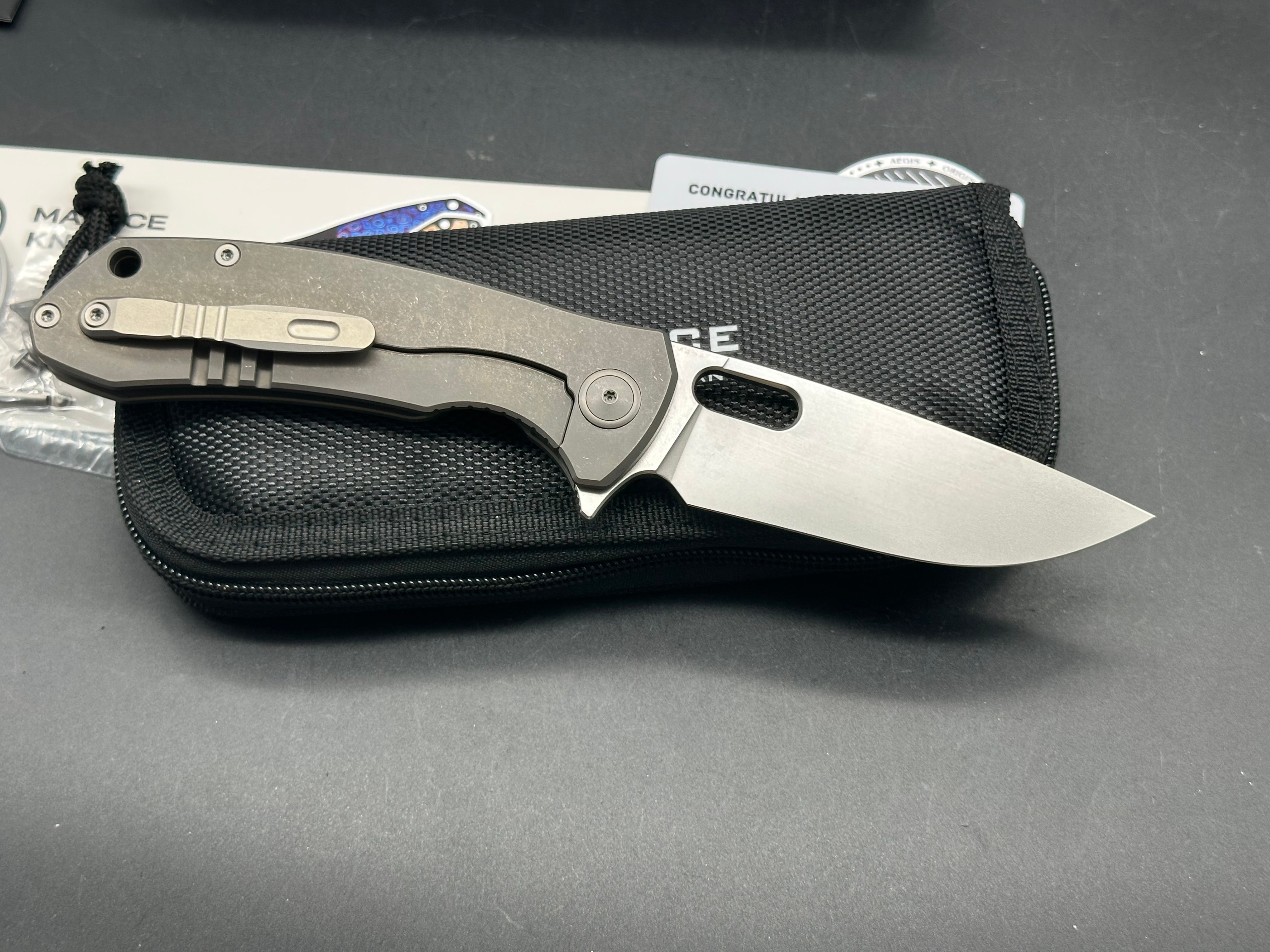 Maxace Balance (NEW), 3.74" M390 Stonewash Blade with Dark Stonewash Titanium Handle