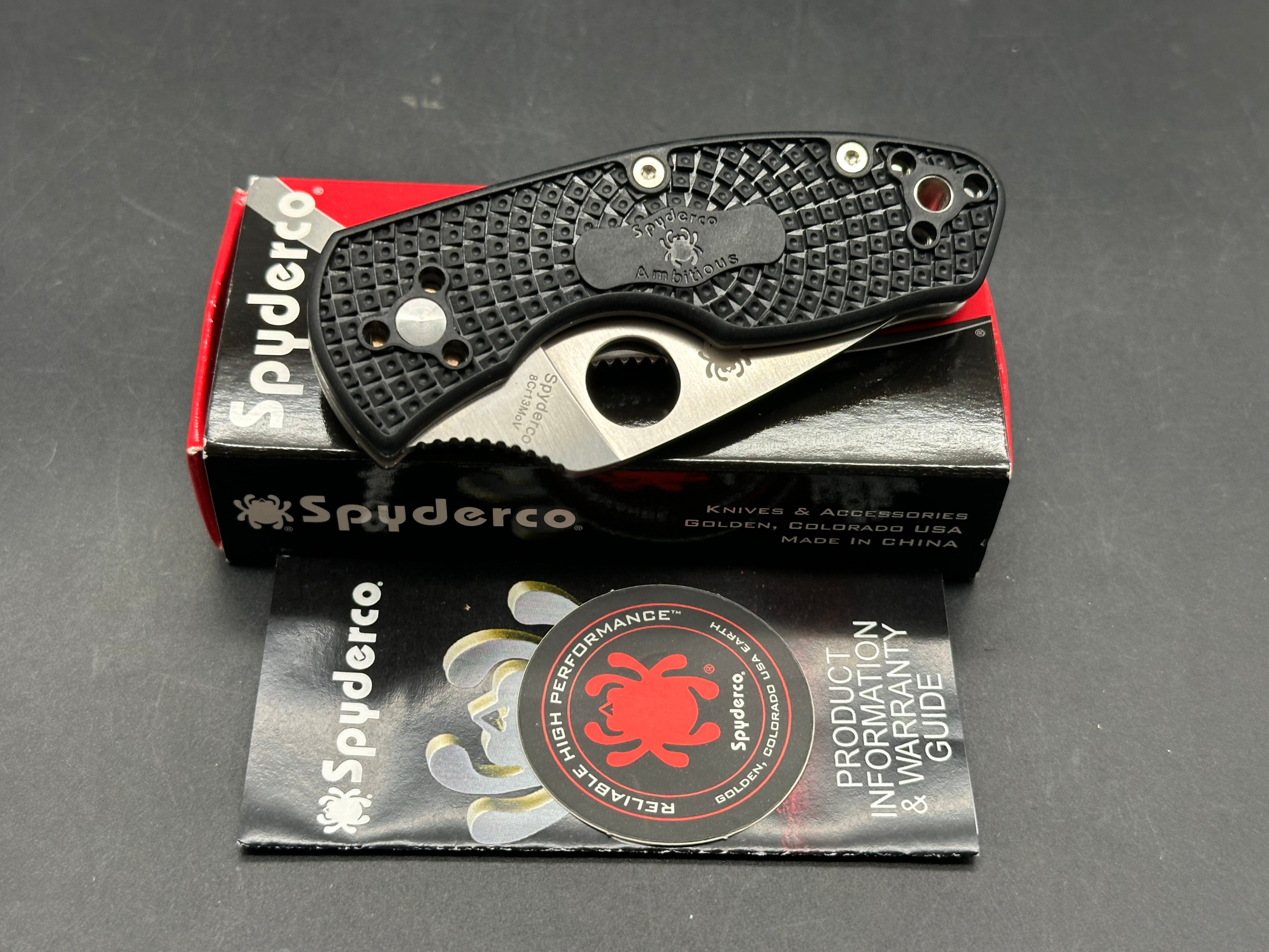 Spyderco Ambitious Lightweight 2.31" 8Cr13MoV Satin Blade with Black FRN Scales