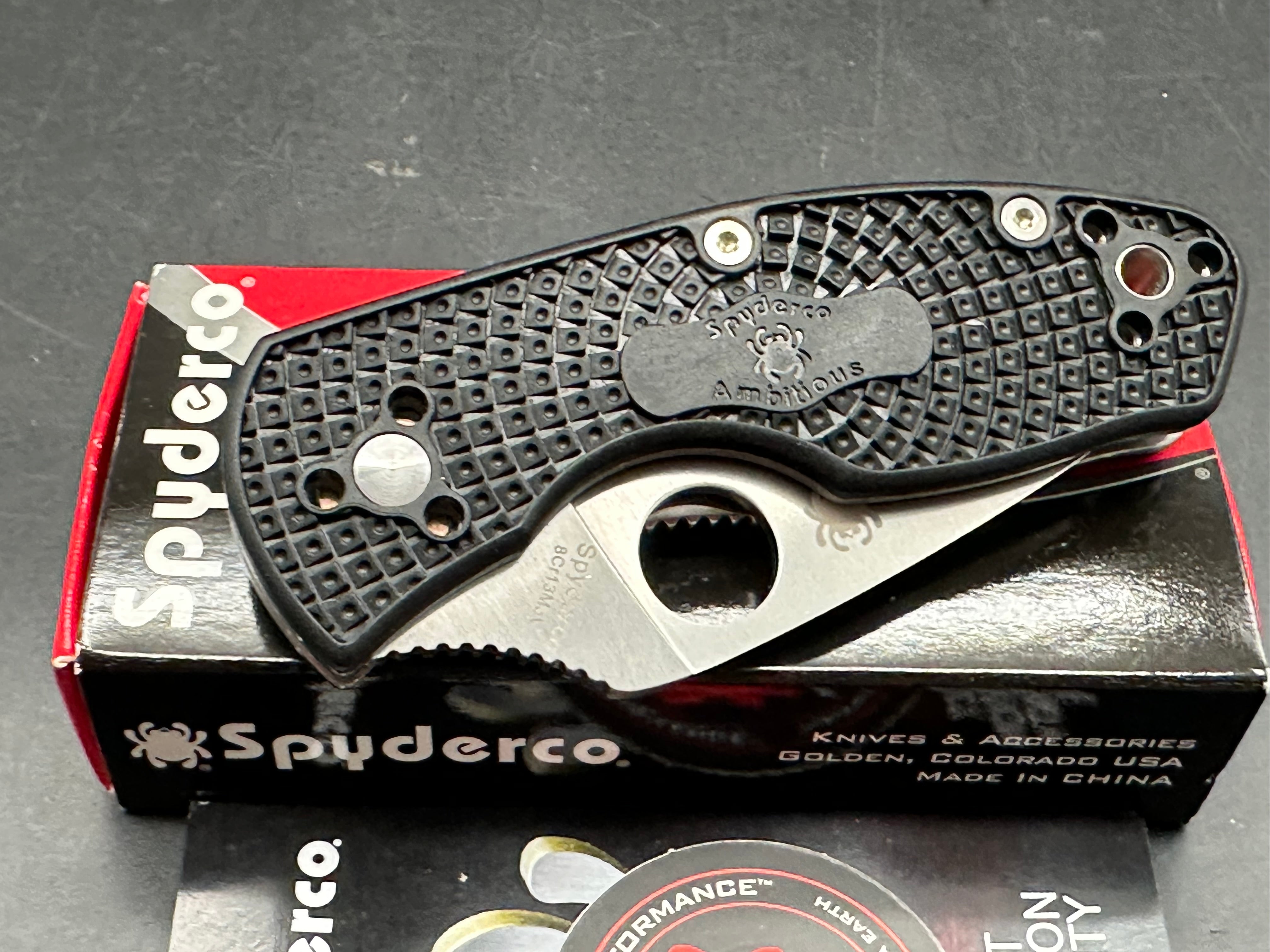 Spyderco Ambitious Lightweight 2.31" 8Cr13MoV Satin Blade with Black FRN Scales