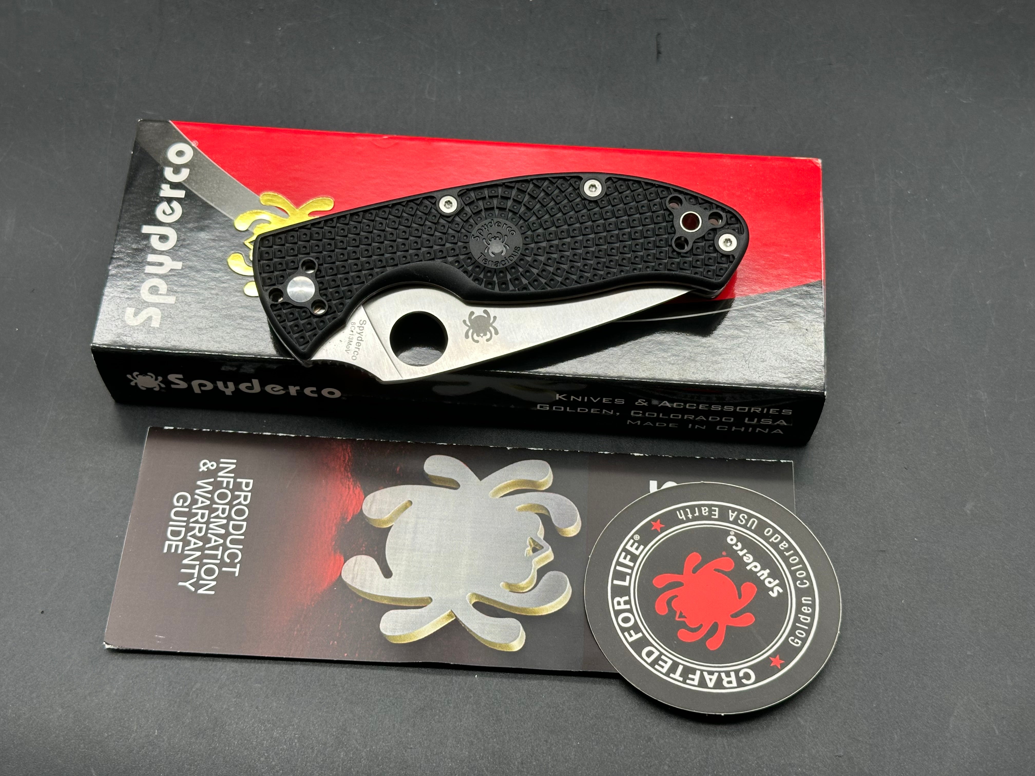 Spyderco Tenacious Lightweight 3.39" 8Cr13MoV Satin Blade with Black FRN Scales