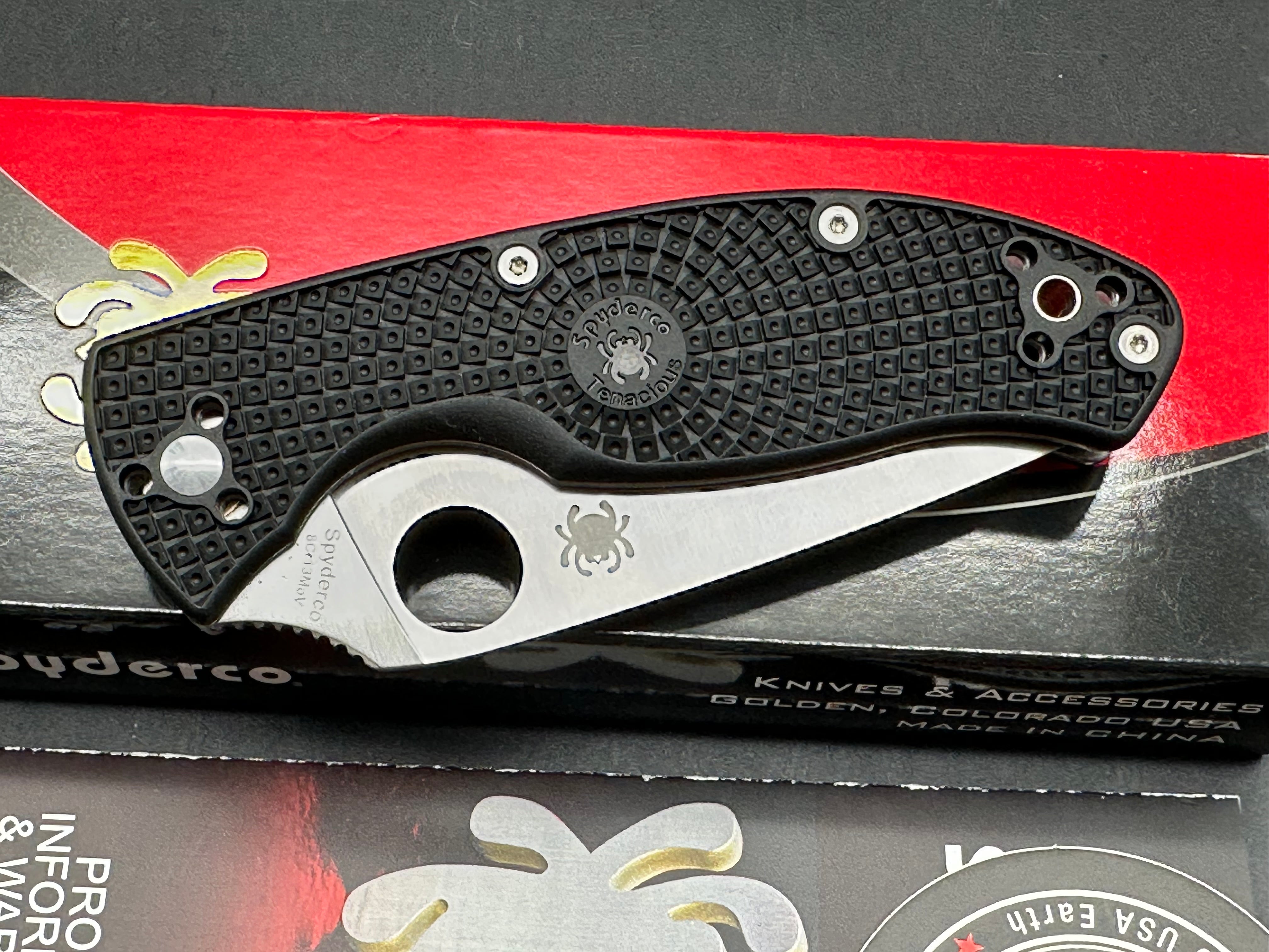 Spyderco Tenacious Lightweight 3.39" 8Cr13MoV Satin Blade with Black FRN Scales