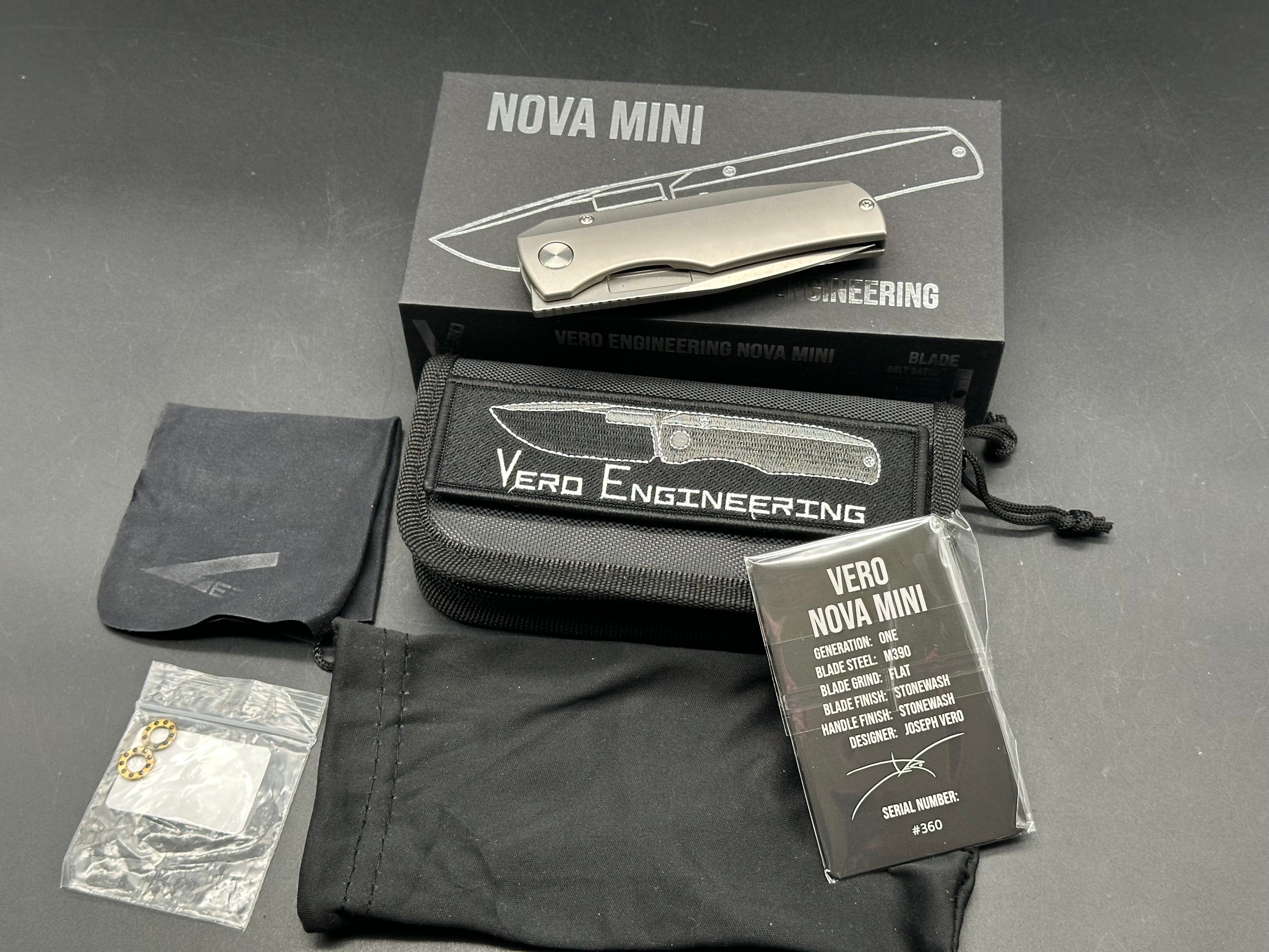 Vero Engineering Nova Mini 3.25" M390 Stonewash Blade with Titanium Raw Frame Lock Scales