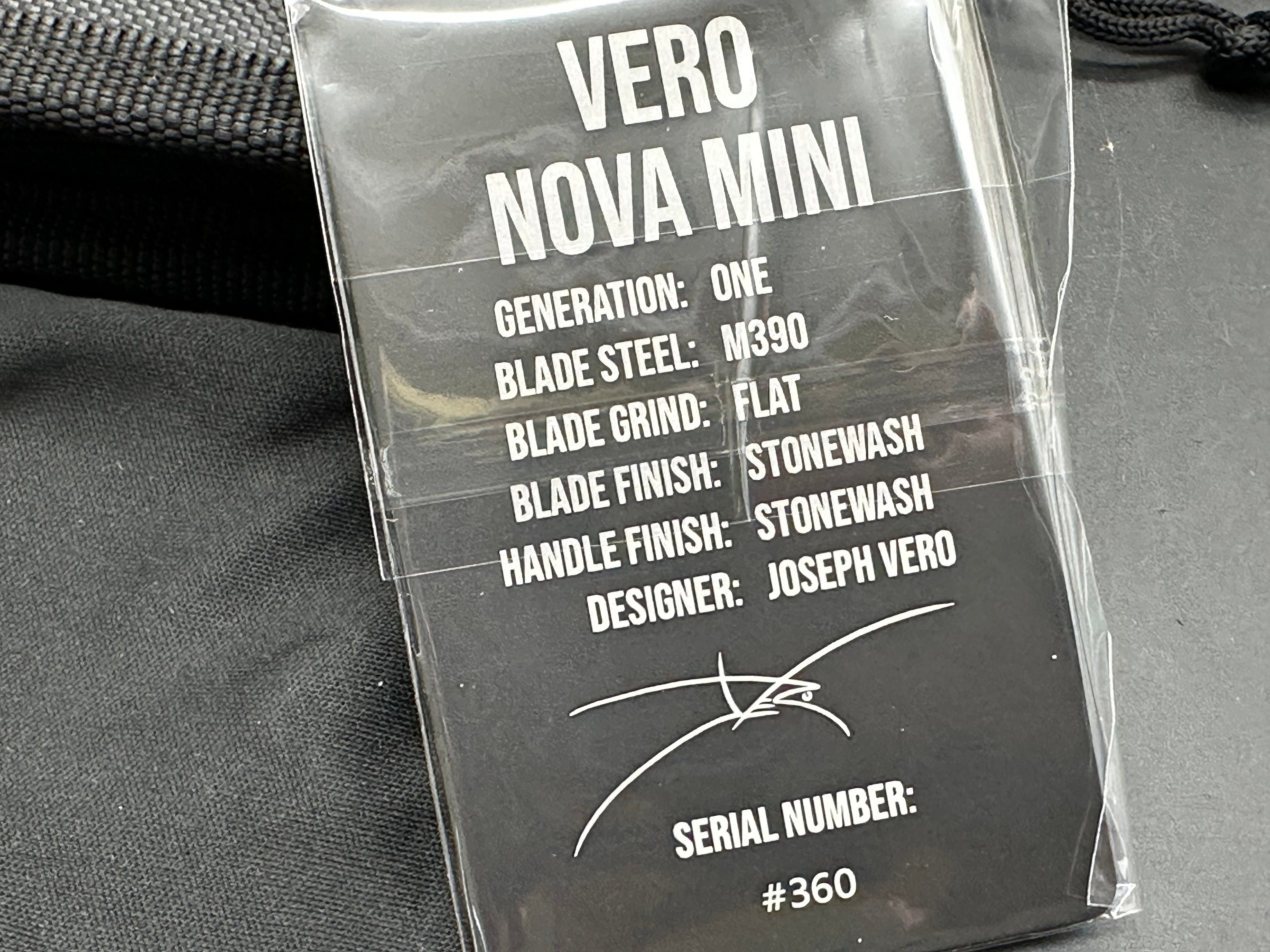 Vero Engineering Nova Mini 3.25" M390 Stonewash Blade with Titanium Raw Frame Lock Scales