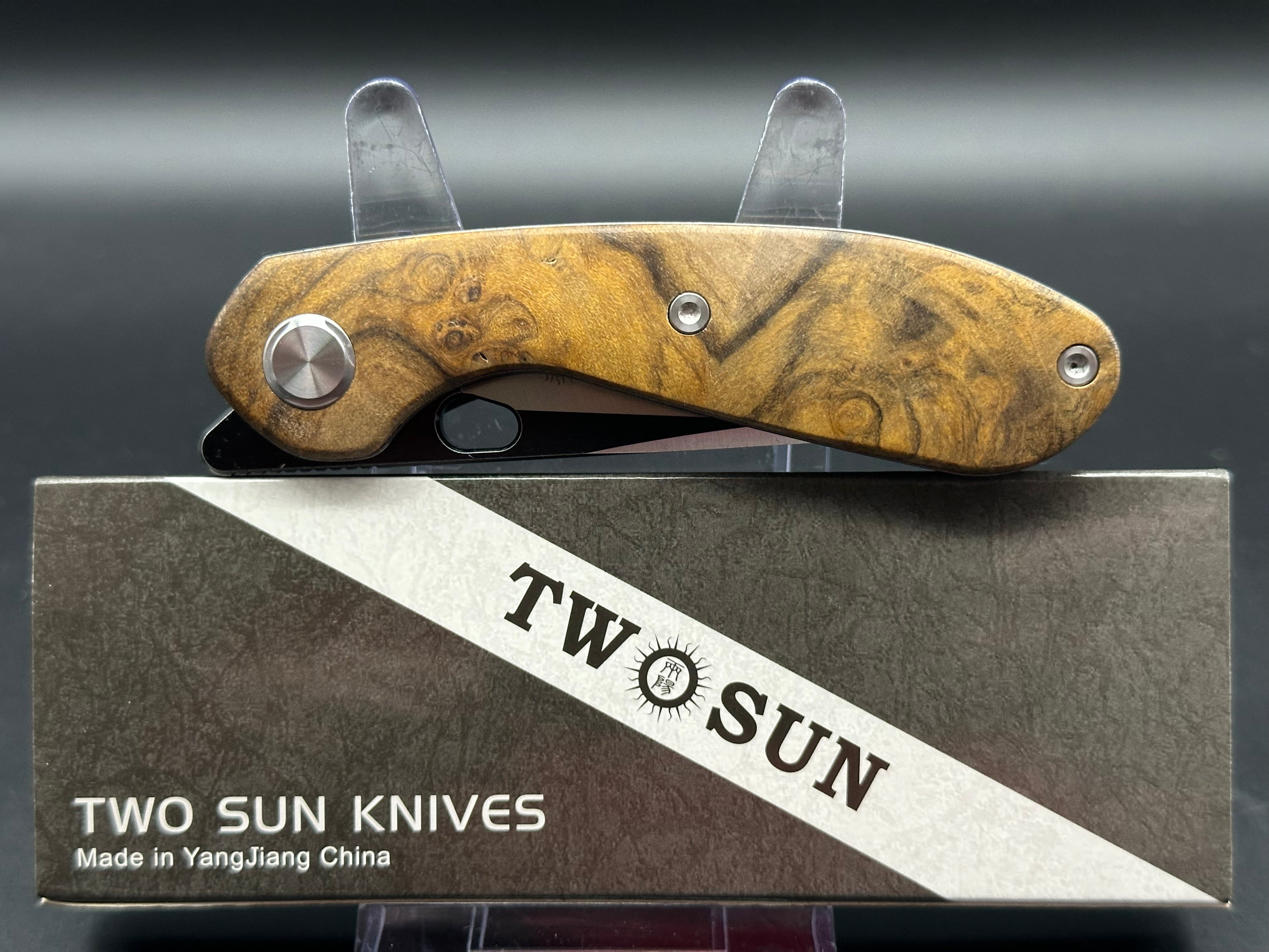 TWOSUN TEPE FOLDING KNIFE BURL WOOD HANDLE 14C28N PLAIN EDGE TS180-WOOD
