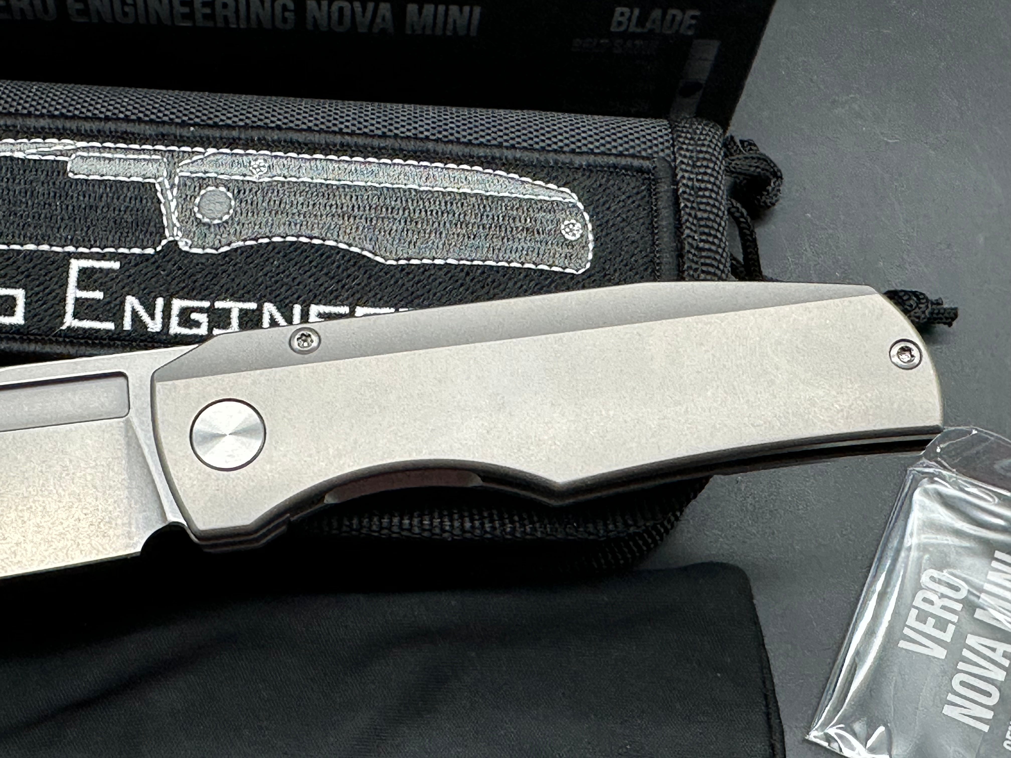 Vero Engineering Nova Mini 3.25" M390 Stonewash Blade with Titanium Raw Frame Lock Scales