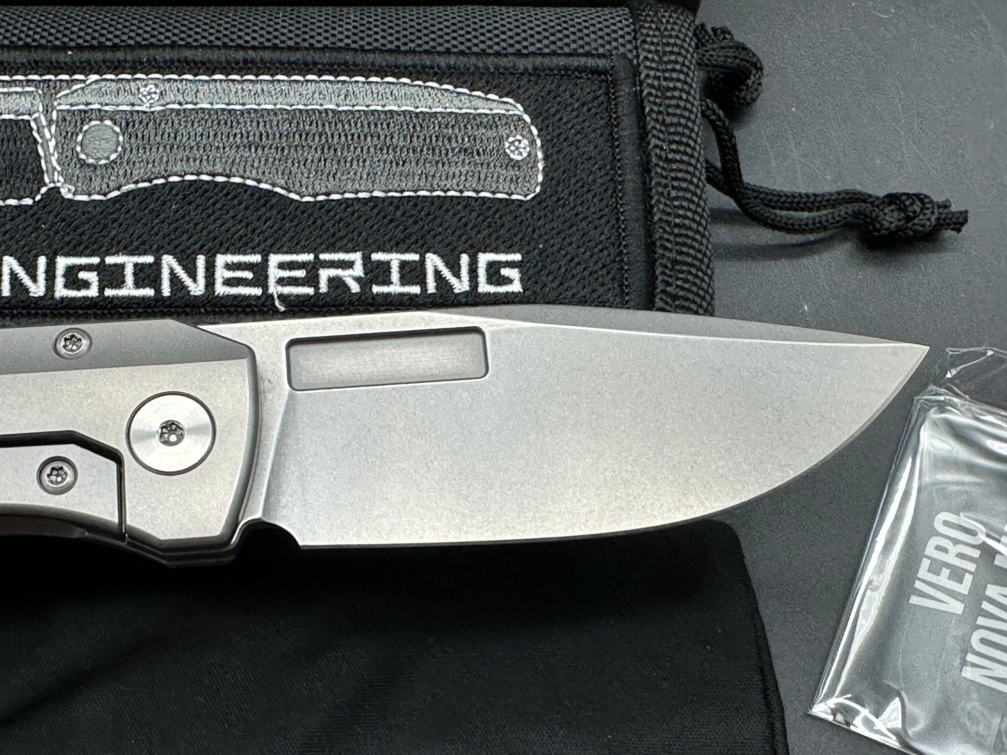 Vero Engineering Nova Mini 3.25" M390 Stonewash Blade with Titanium Raw Frame Lock Scales