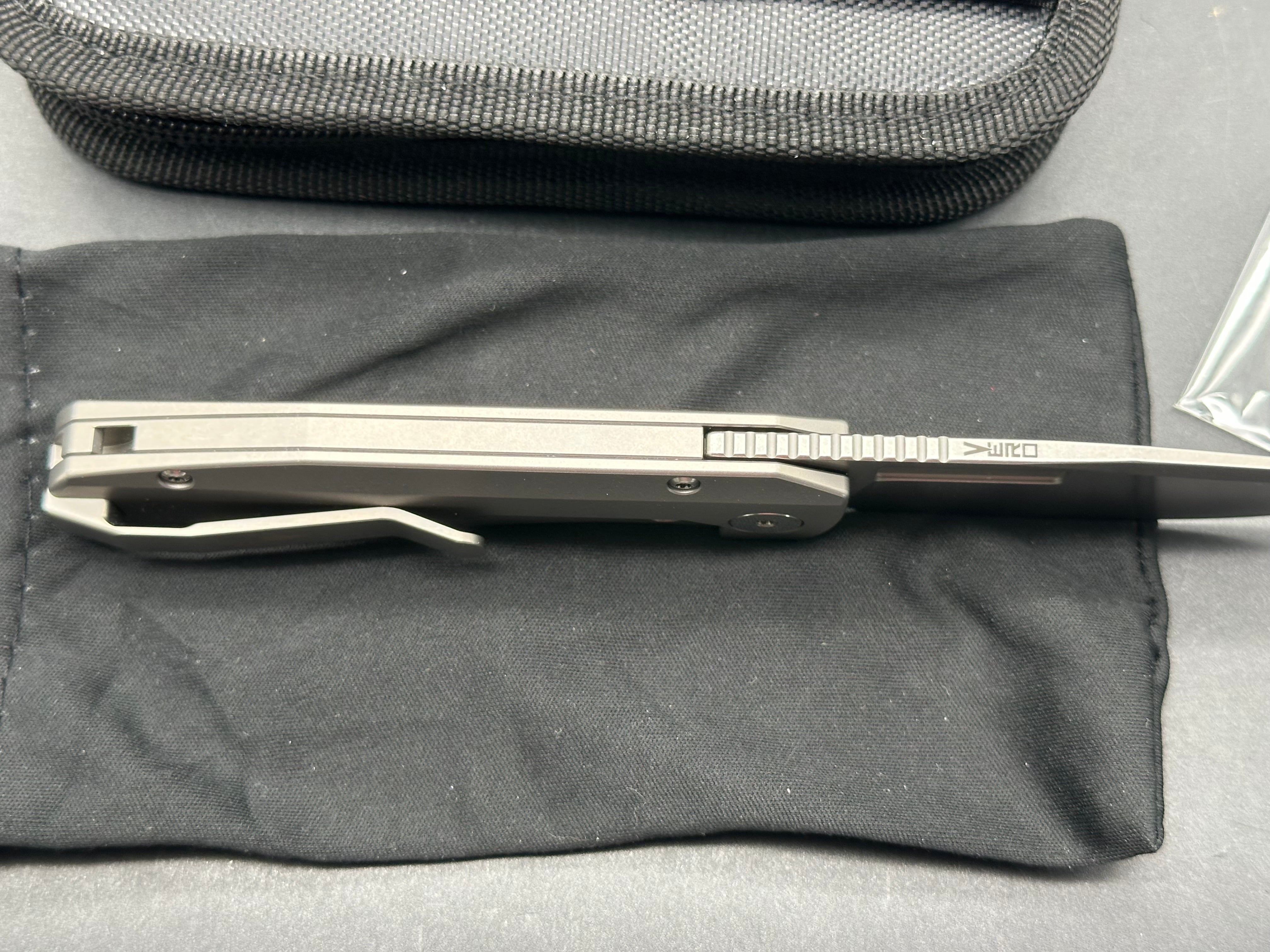 Vero Engineering Nova Mini 3.25" M390 Stonewash Blade with Titanium Raw Frame Lock Scales