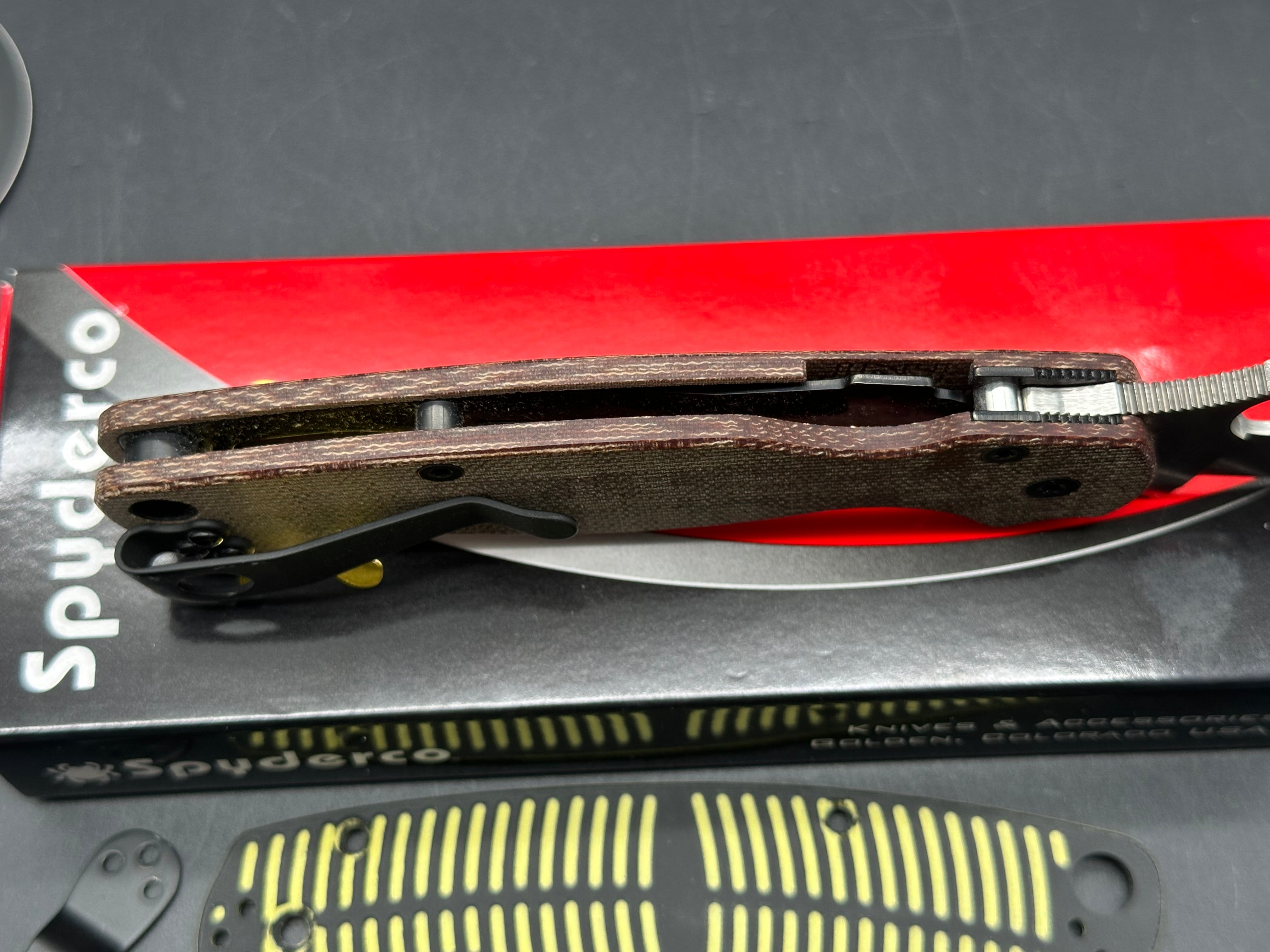 Spyderco Paramilitary 2 MagnaCut Salt Knife Rip’s Garage Micarta scales installed with a Lynch clip