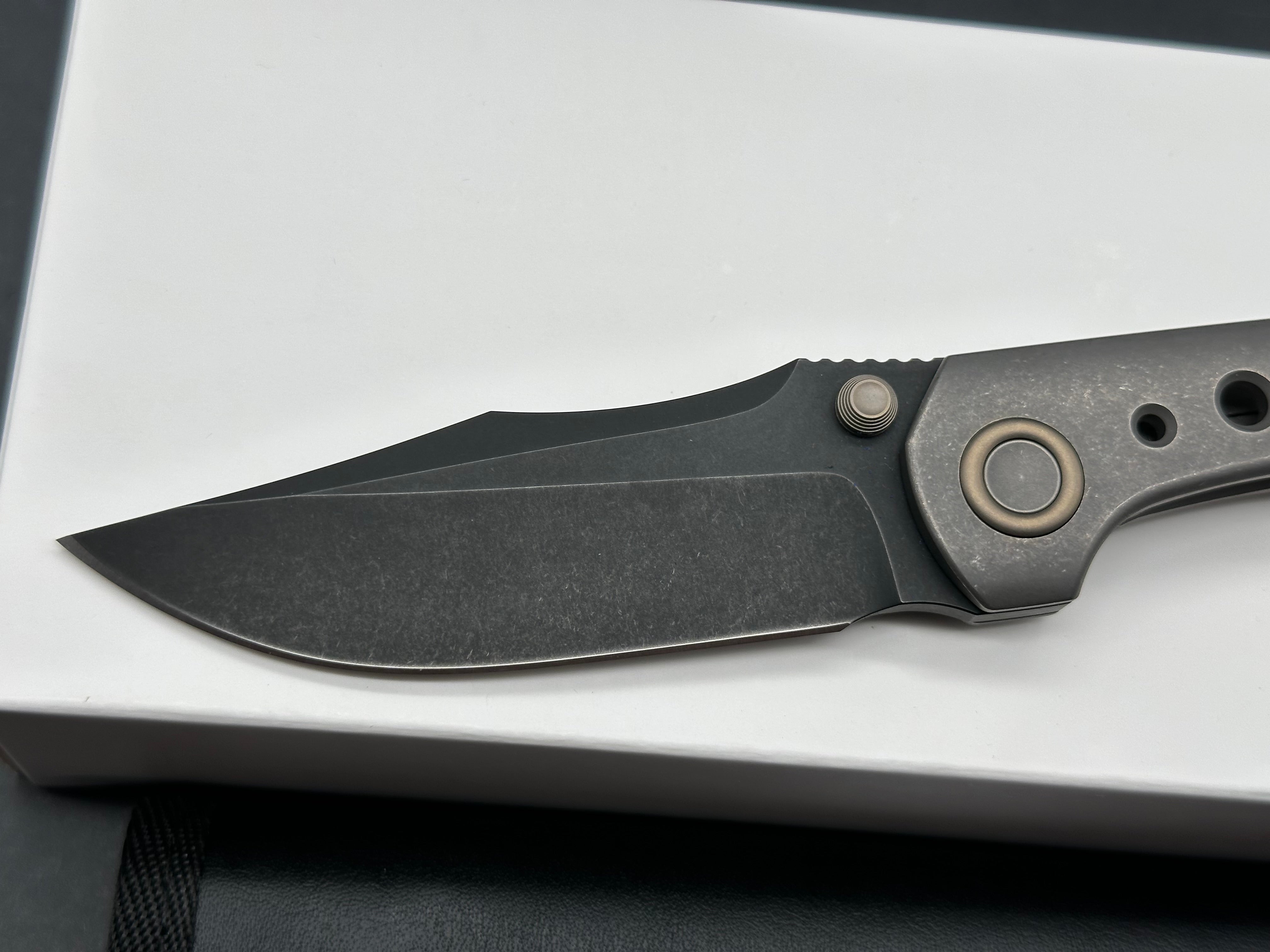 Brian Brown BBK Raptor V1, Black Stonewashed PVD M390 Blade, Dark Blasted and Tumbled Titanium Handles