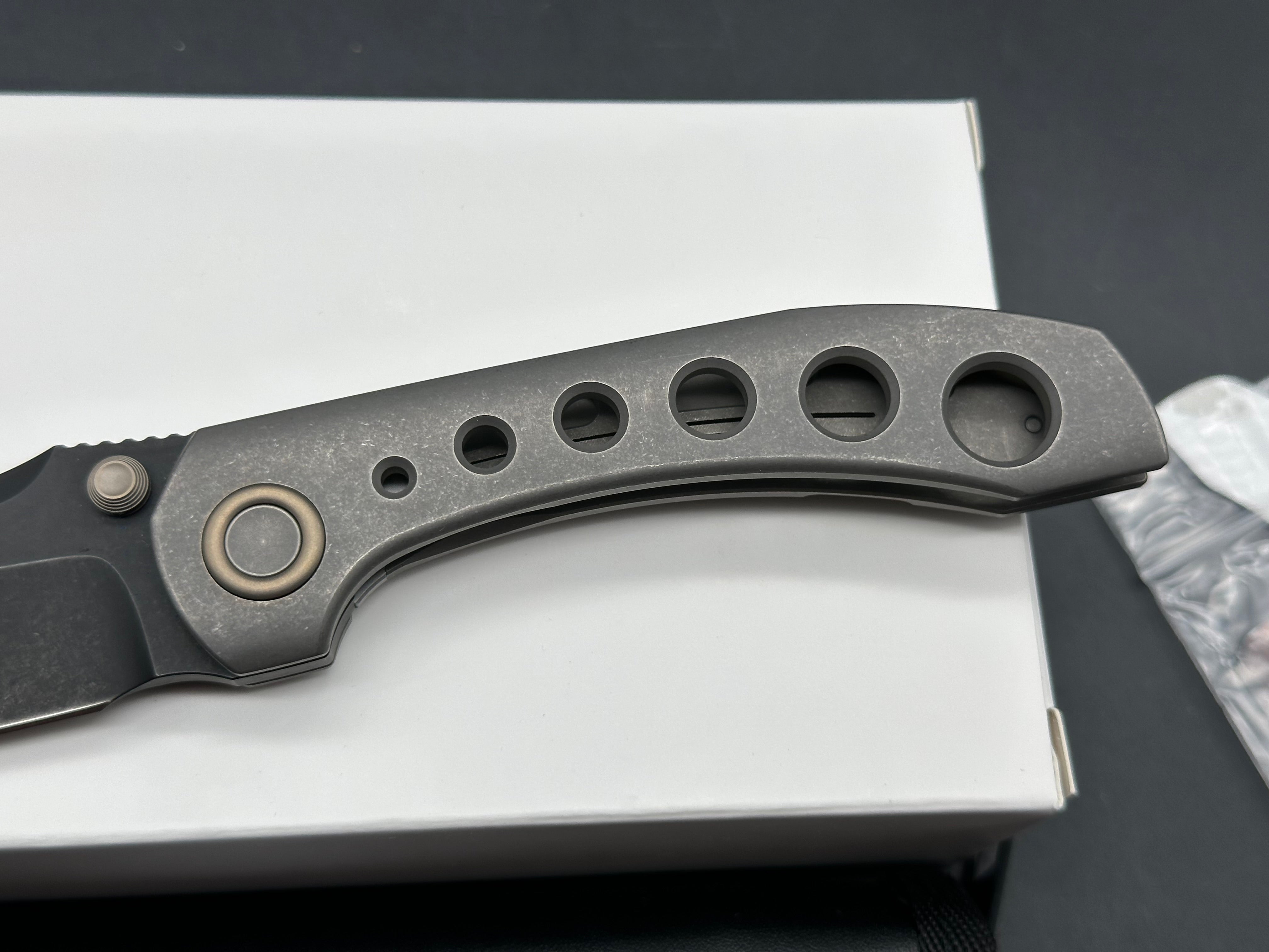Brian Brown BBK Raptor V1, Black Stonewashed PVD M390 Blade, Dark Blasted and Tumbled Titanium Handles