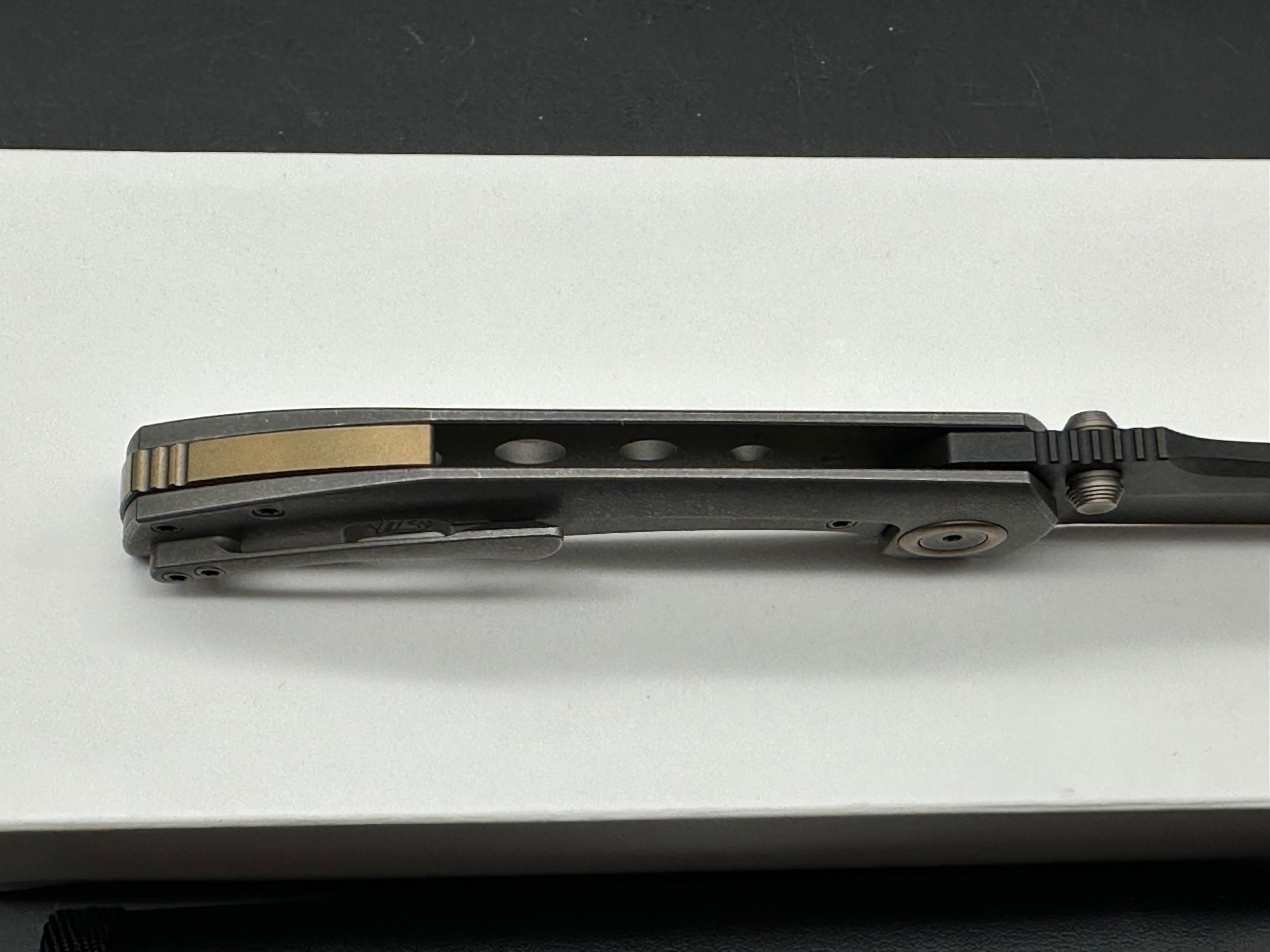Brian Brown BBK Raptor V1, Black Stonewashed PVD M390 Blade, Dark Blasted and Tumbled Titanium Handles
