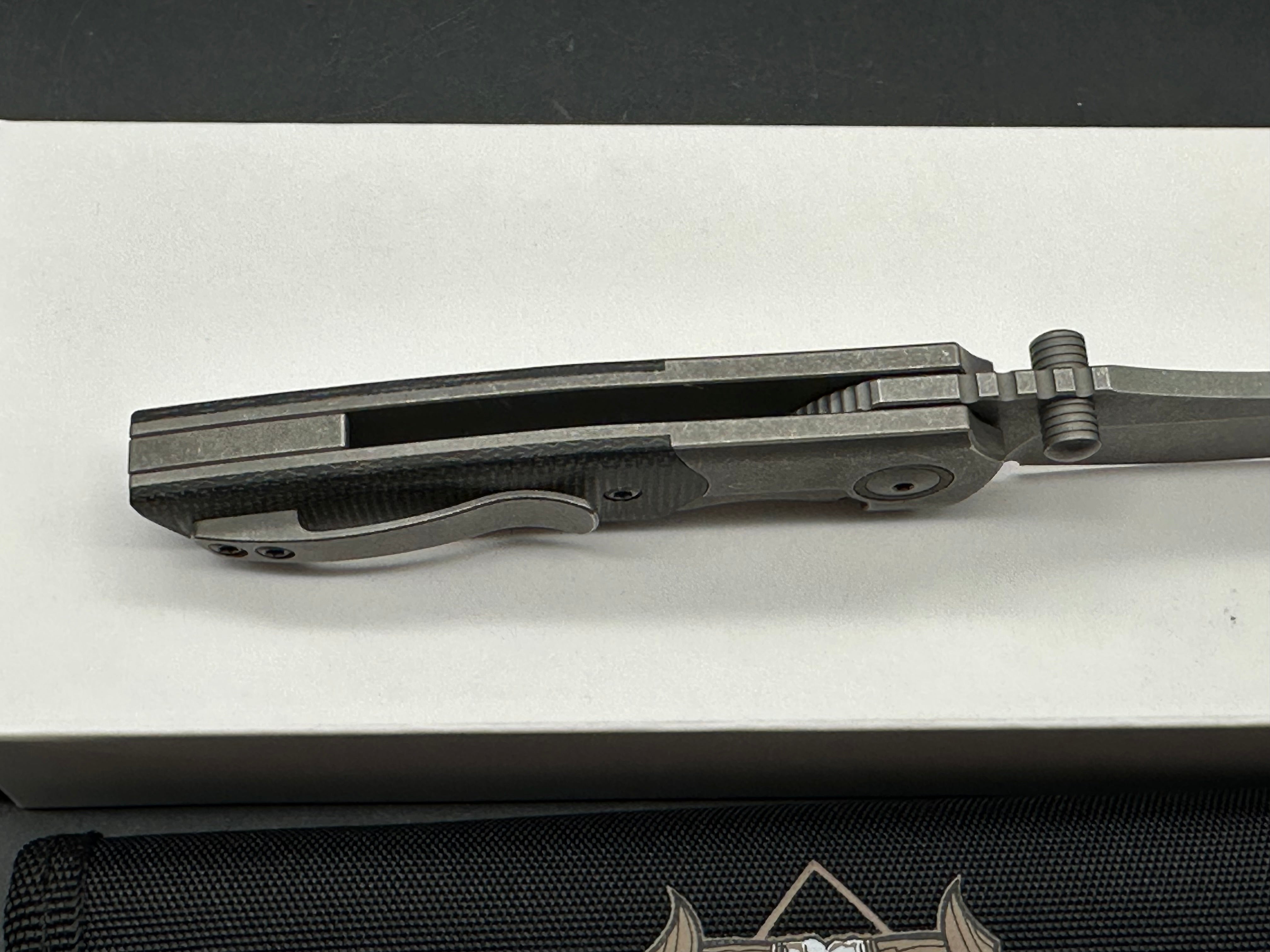 Berg Blades Mini Barber #15/110, Dark Blasted and Tumbled Hollow Ground M390 Blade, Dark Blasted and Tumbled Titanium Handles with Black Micarta