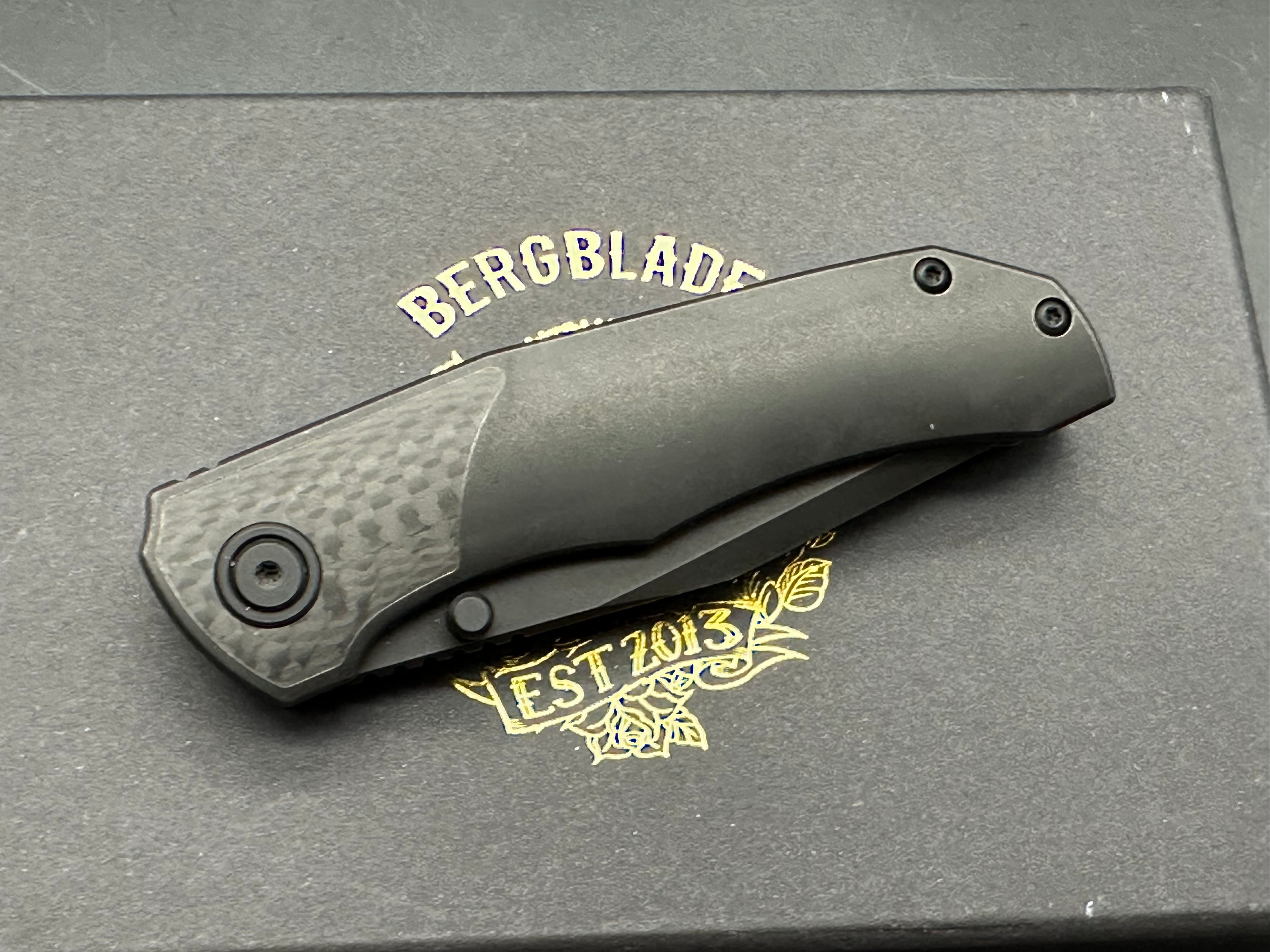 Berg Blades Iron Pup, Tumbled Black DLC CPM-20CV Blade, Tumbled Black Titanium DLC Handles
