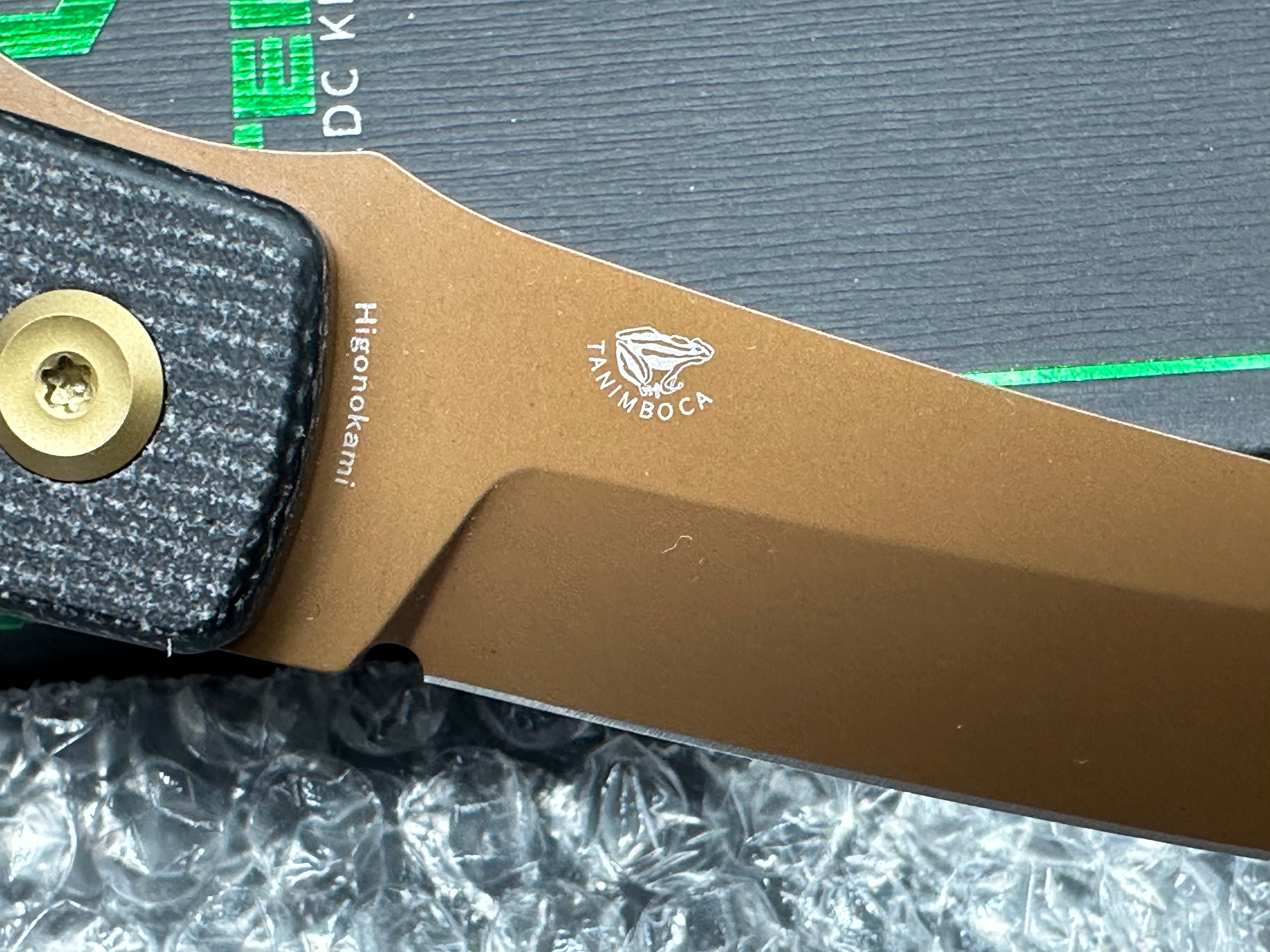 Tenable Higonokami 3.02'' Rose Gold Coated D2 Blade and Black Micarta Handle