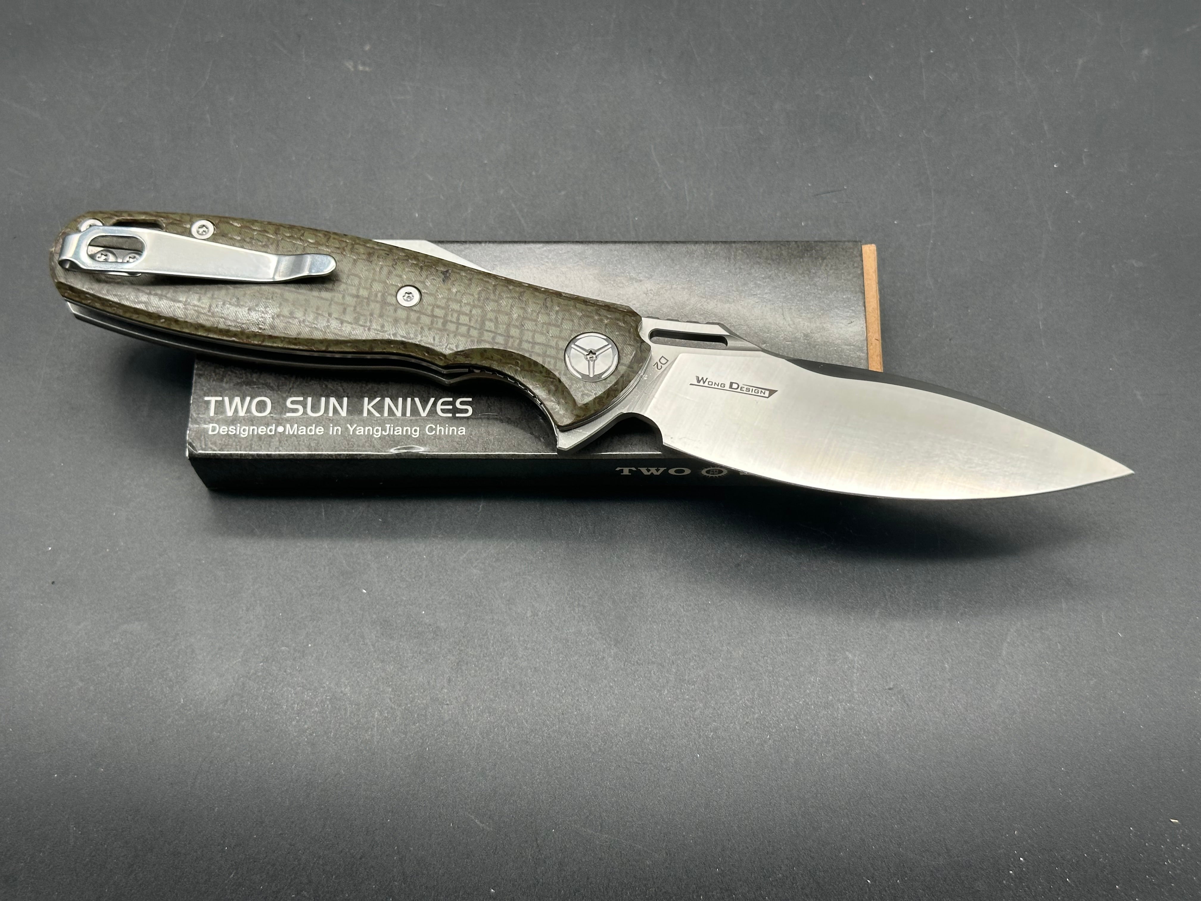 TwoSun TS162  Wong design, “Predator”, liner lock, micarta scales, D2 blade