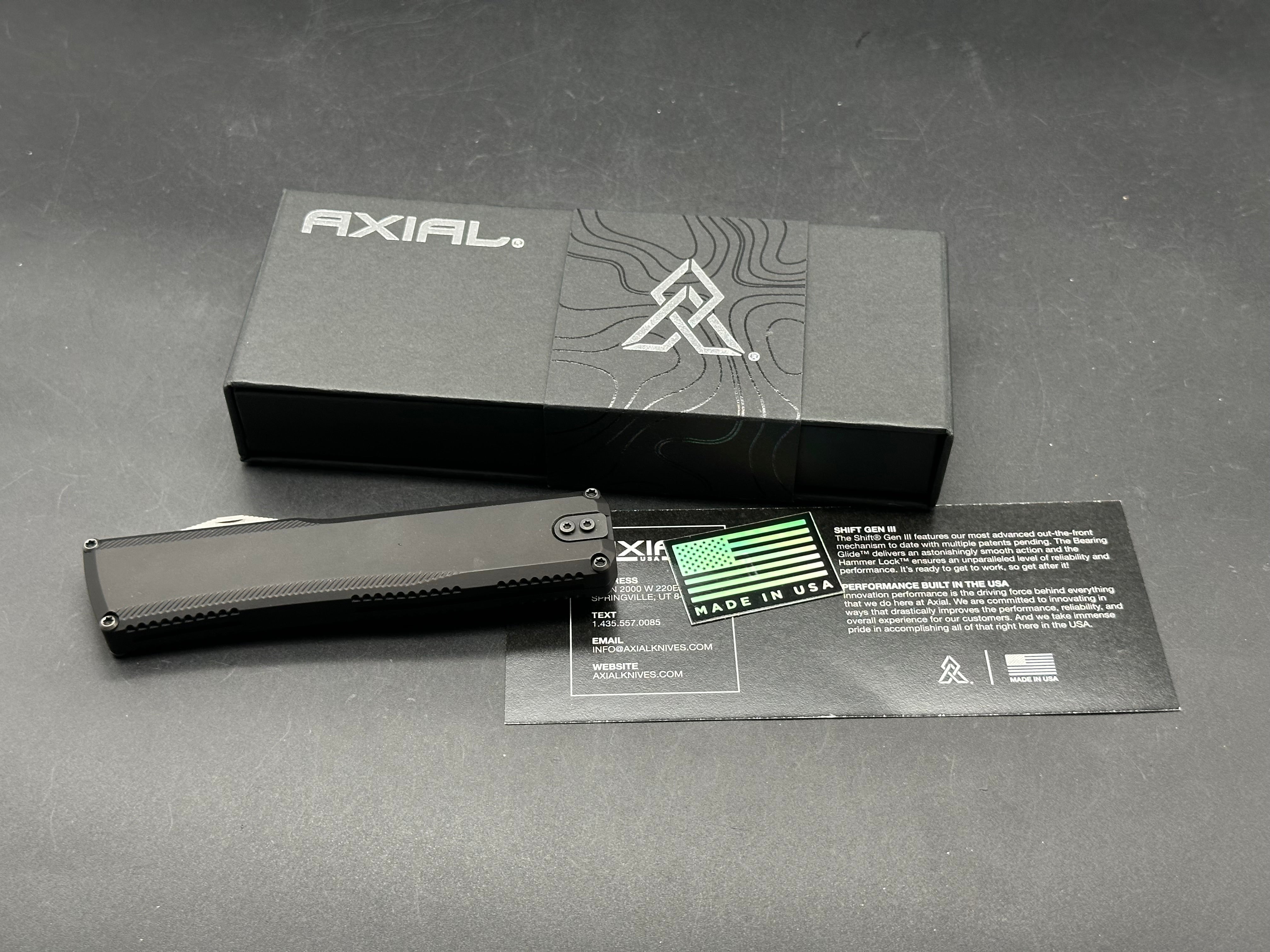 Axial Shift OTF Double Edge, Stonewashed S35VN Blade, Plain Black Anodized Aluminum Handles