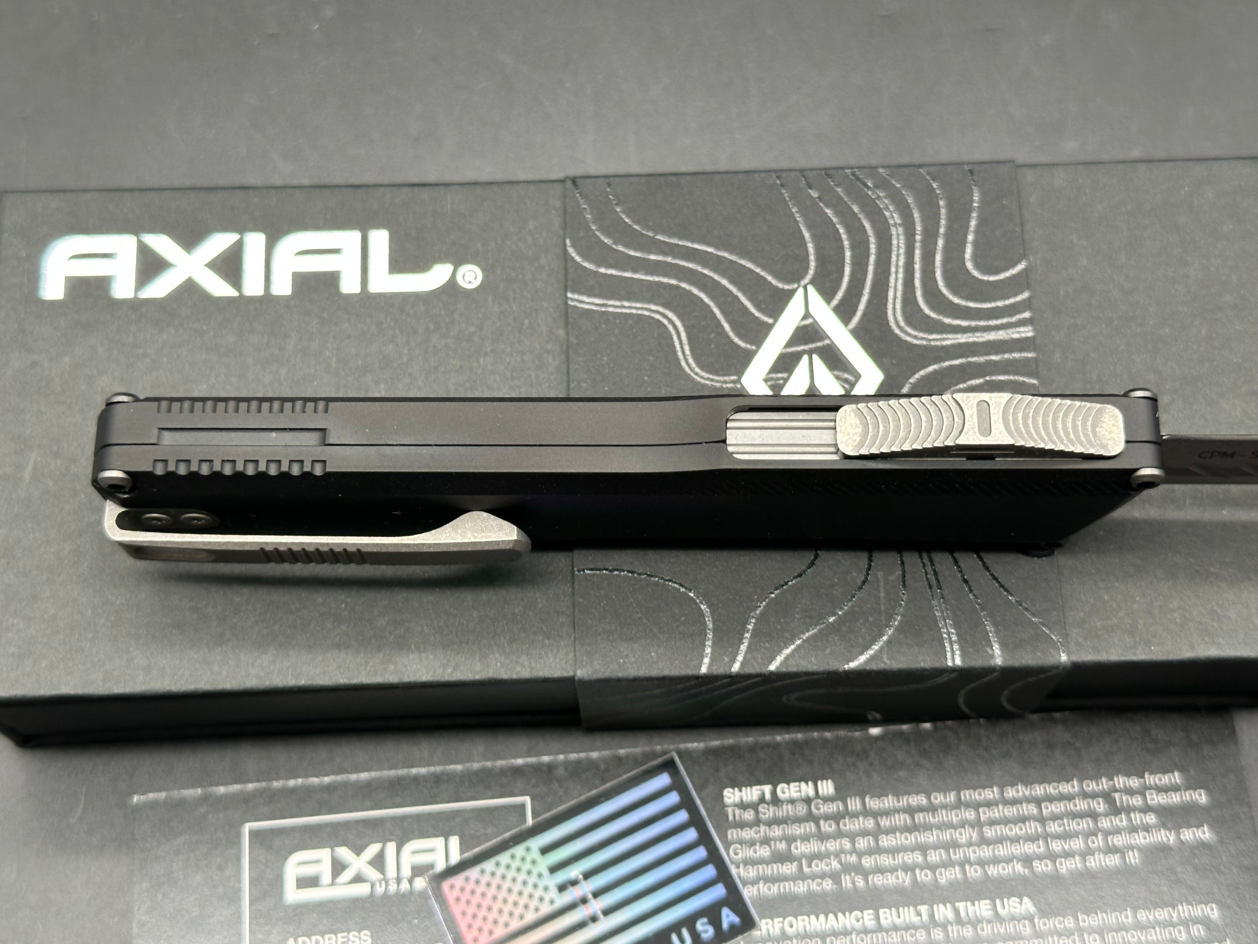 Axial Shift OTF Double Edge, Stonewashed S35VN Blade, Plain Black Anodized Aluminum Handles