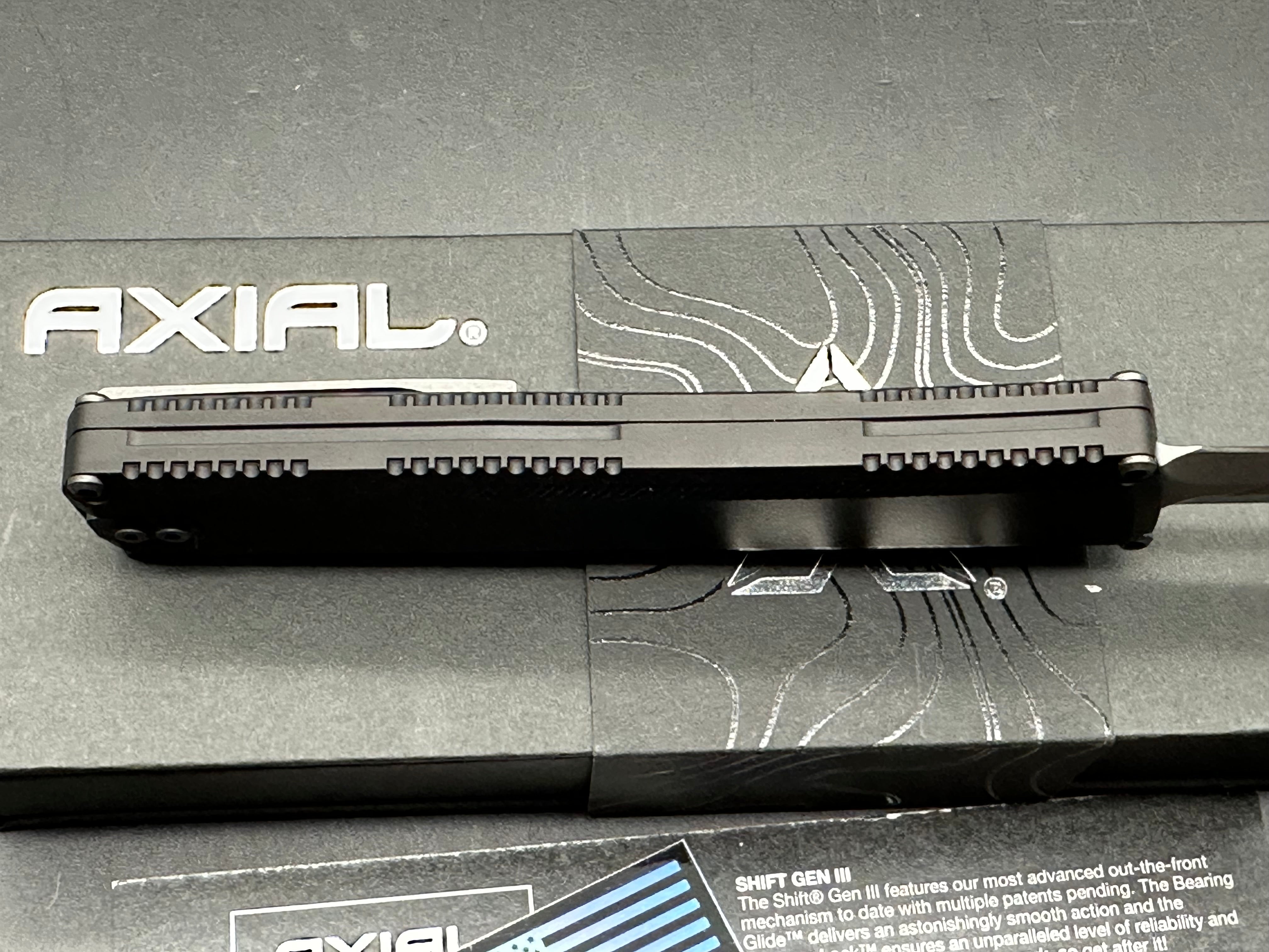 Axial Shift OTF Double Edge, Stonewashed S35VN Blade, Plain Black Anodized Aluminum Handles